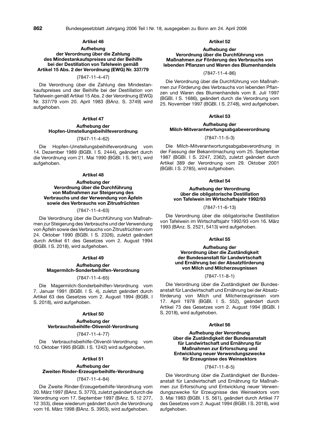 BGBl. 2006, Seite 862 — Originalseite als Abbildung