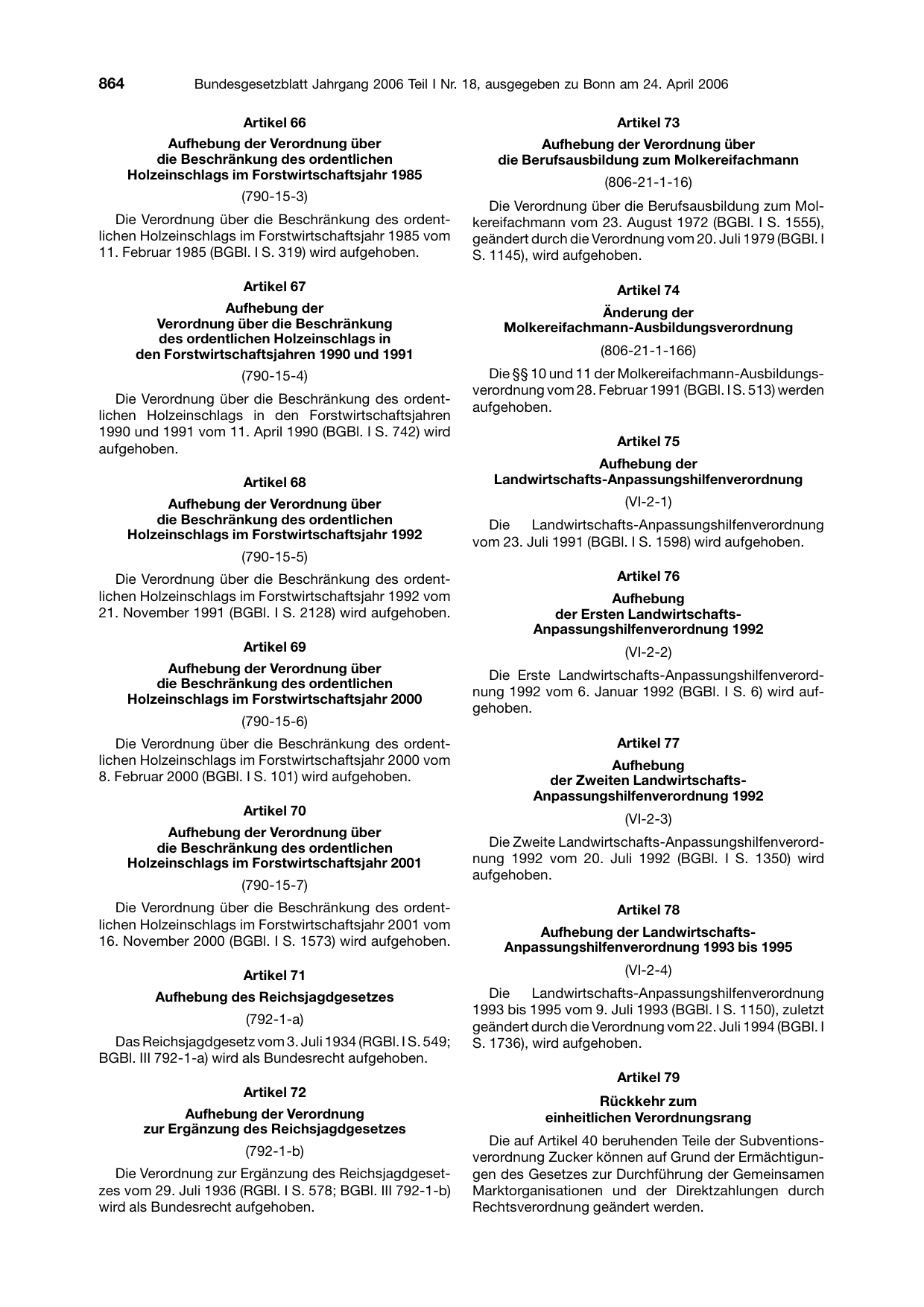 BGBl. 2006, Seite 864 — Originalseite als Abbildung