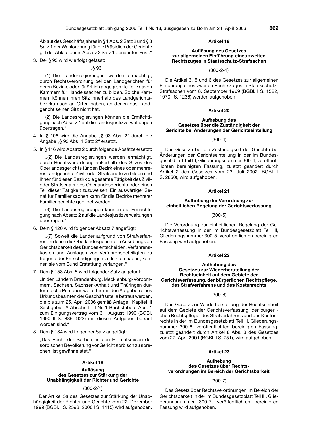 BGBl. 2006, Seite 869 — Originalseite als Abbildung