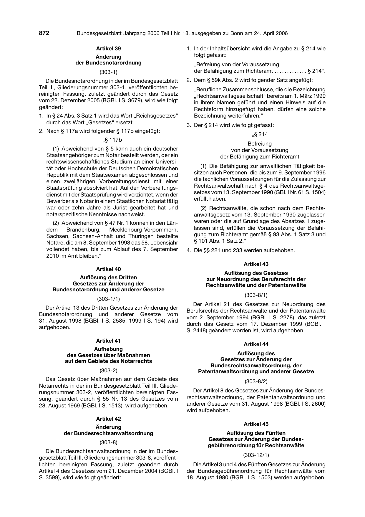 BGBl. 2006, Seite 872 — Originalseite als Abbildung