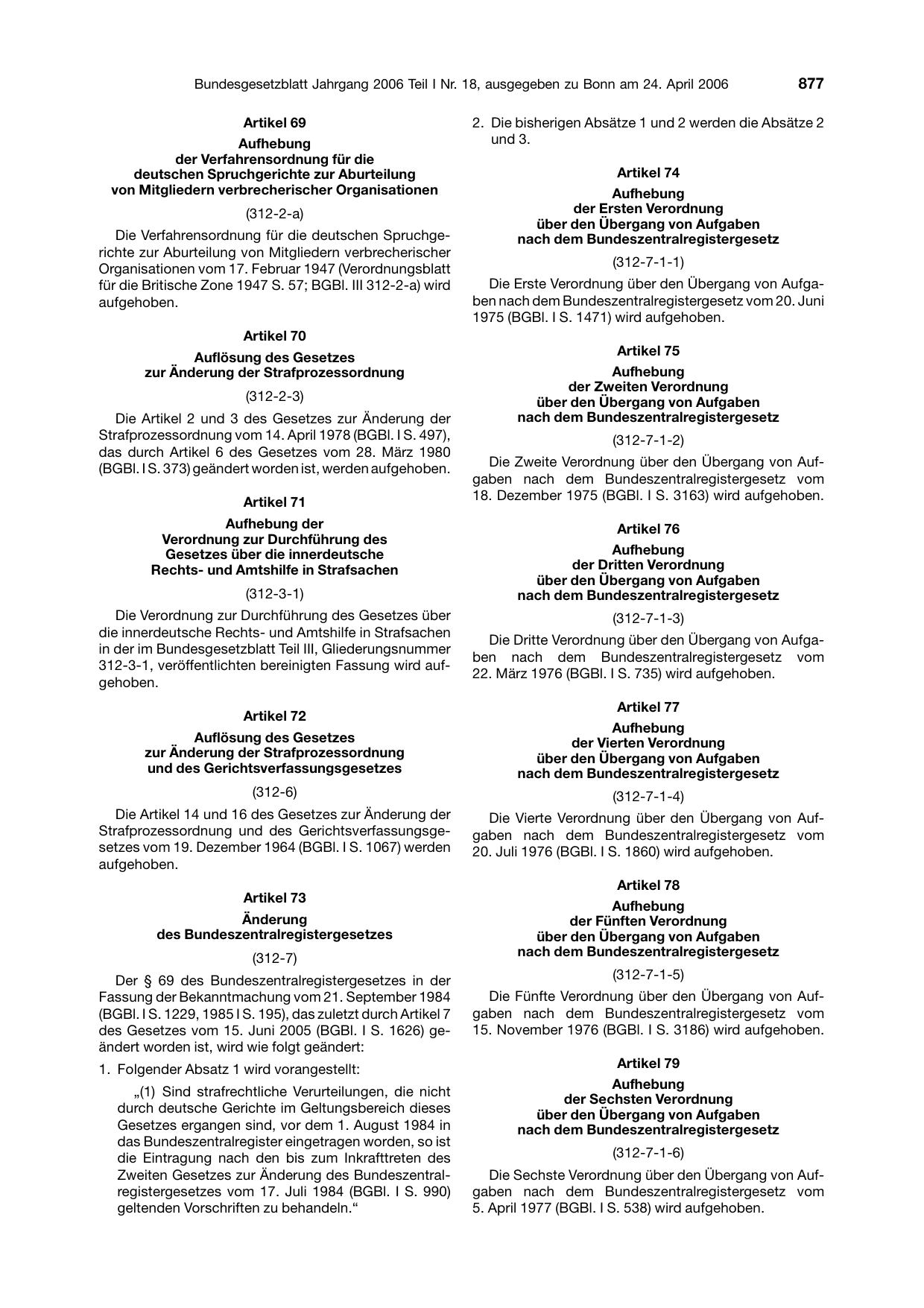 BGBl. 2006, Seite 877 — Originalseite als Abbildung
