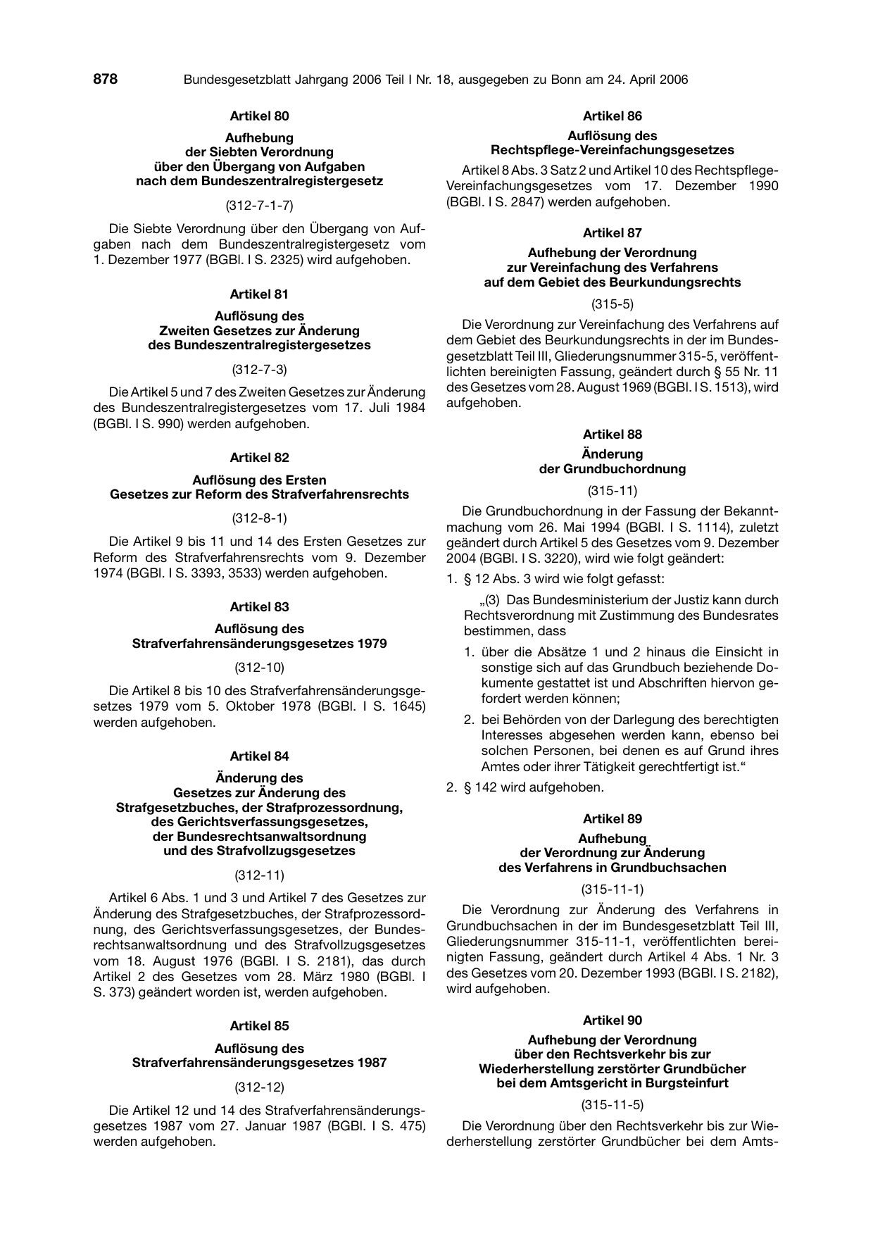 BGBl. 2006, Seite 878 — Originalseite als Abbildung
