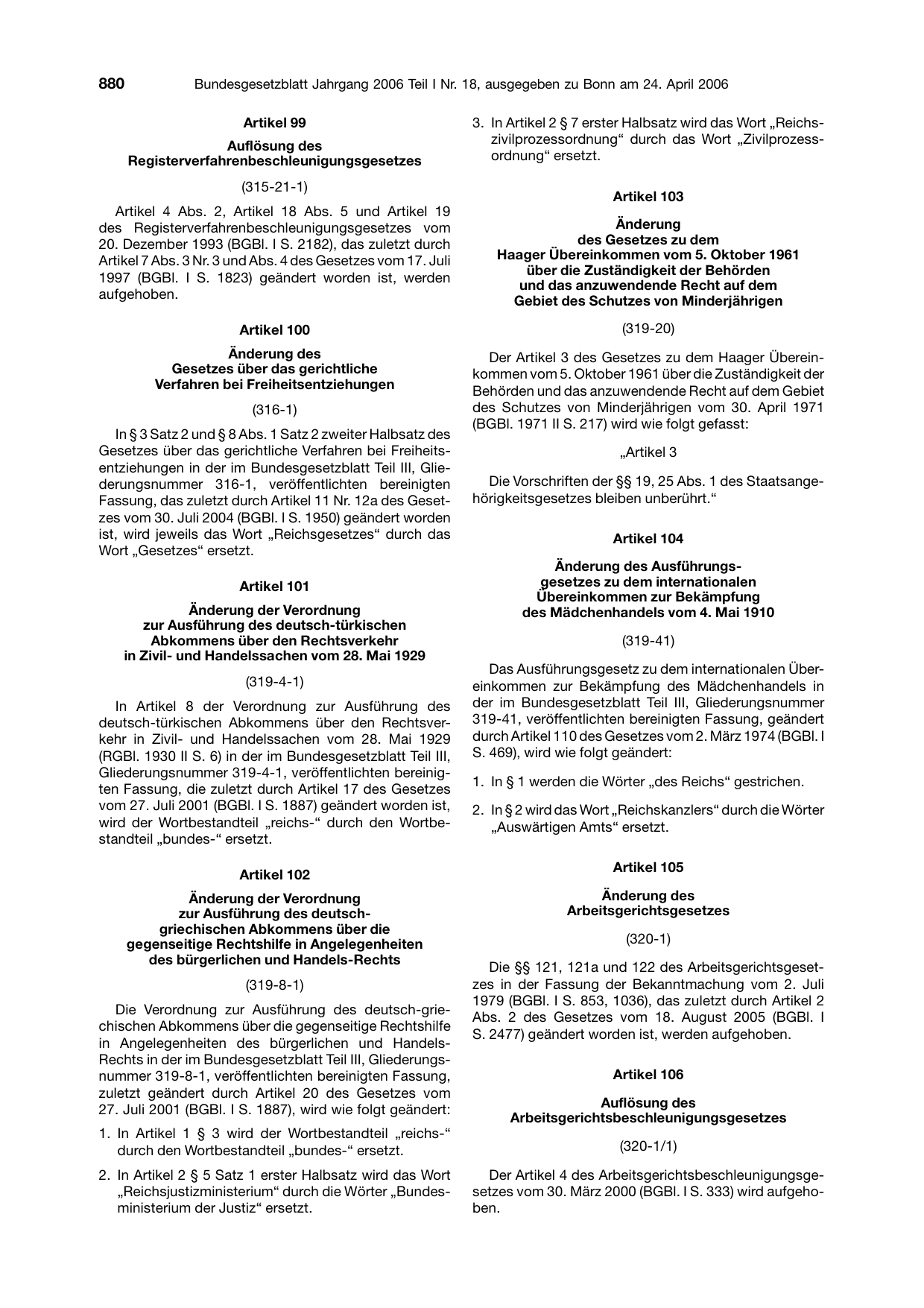 BGBl. 2006, Seite 880 — Originalseite als Abbildung