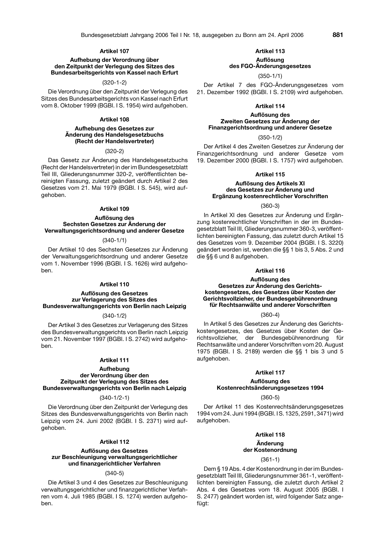 BGBl. 2006, Seite 881 — Originalseite als Abbildung