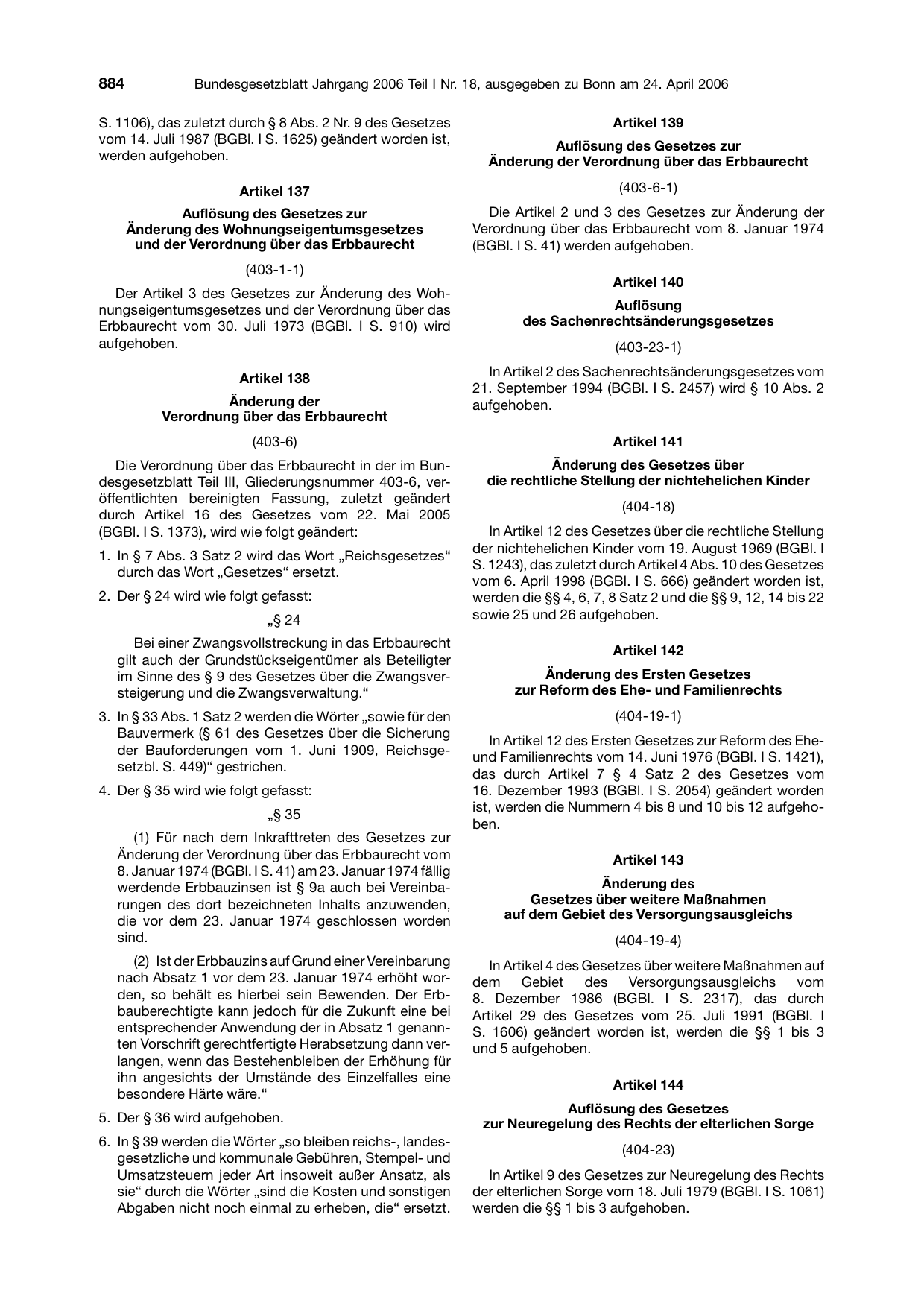 BGBl. 2006, Seite 884 — Originalseite als Abbildung