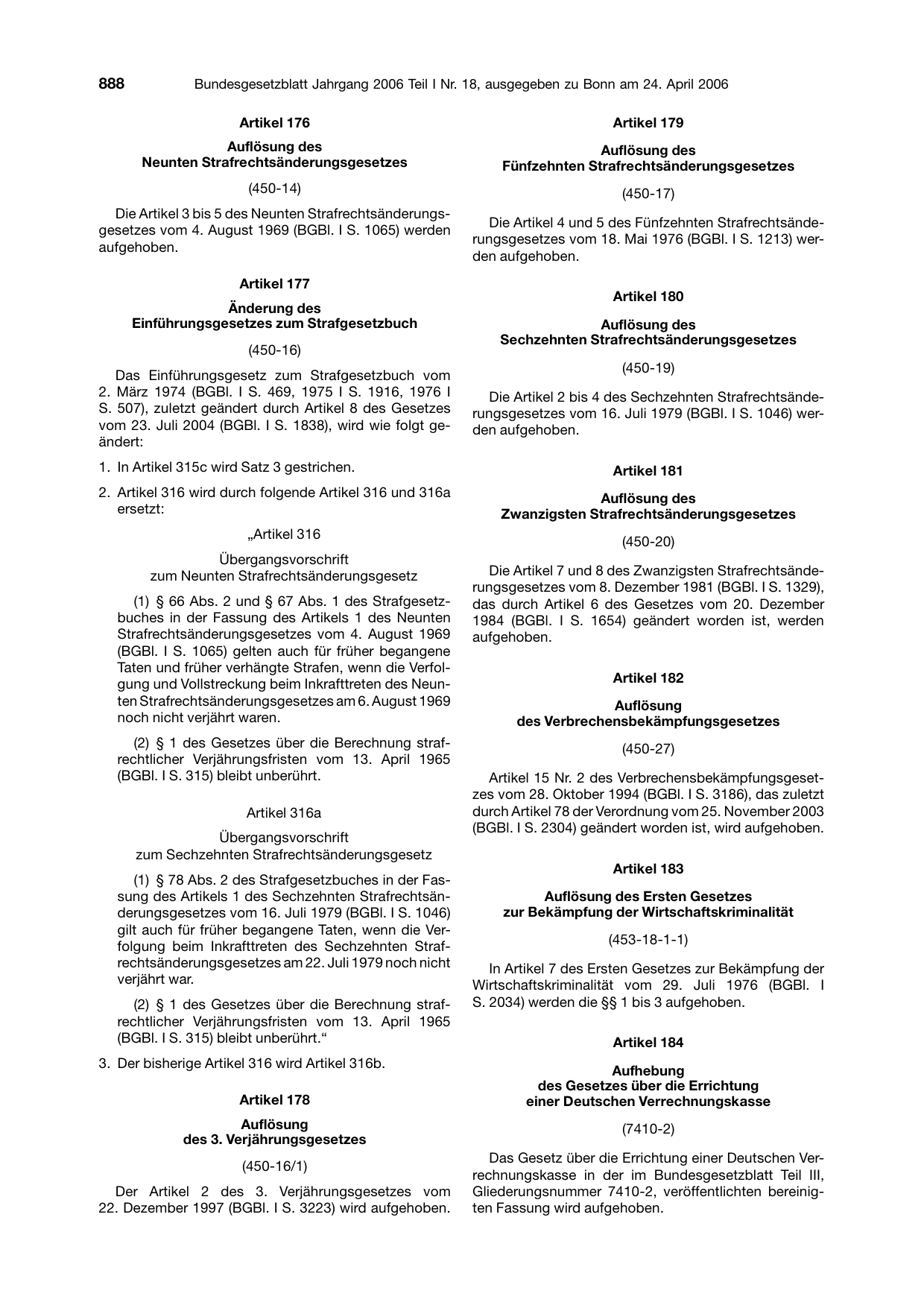BGBl. 2006, Seite 888 — Originalseite als Abbildung