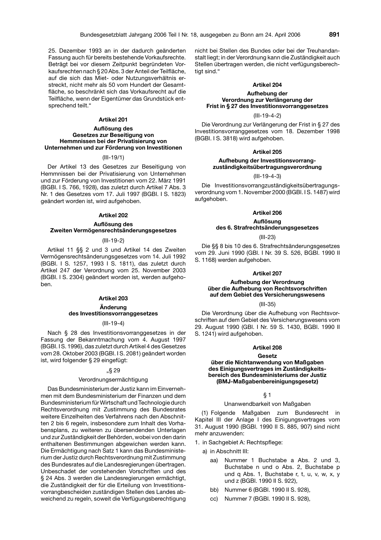 BGBl. 2006, Seite 891 — Originalseite als Abbildung