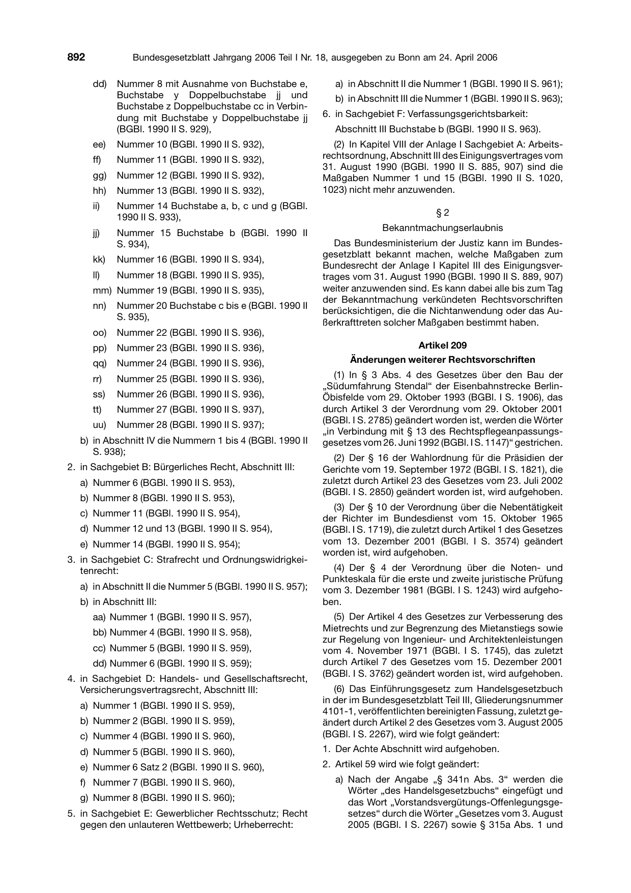 BGBl. 2006, Seite 892 — Originalseite als Abbildung