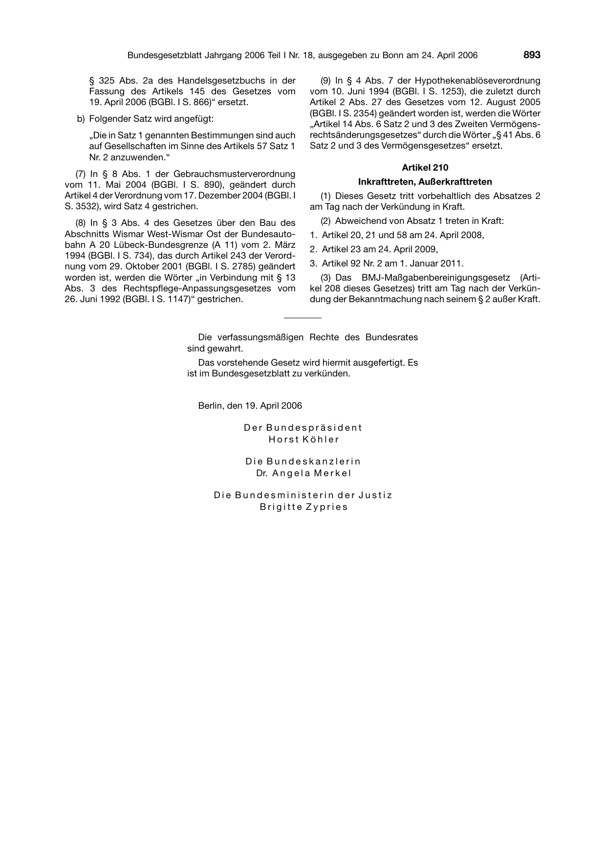 BGBl. 2006, Seite 893 — Originalseite als Abbildung