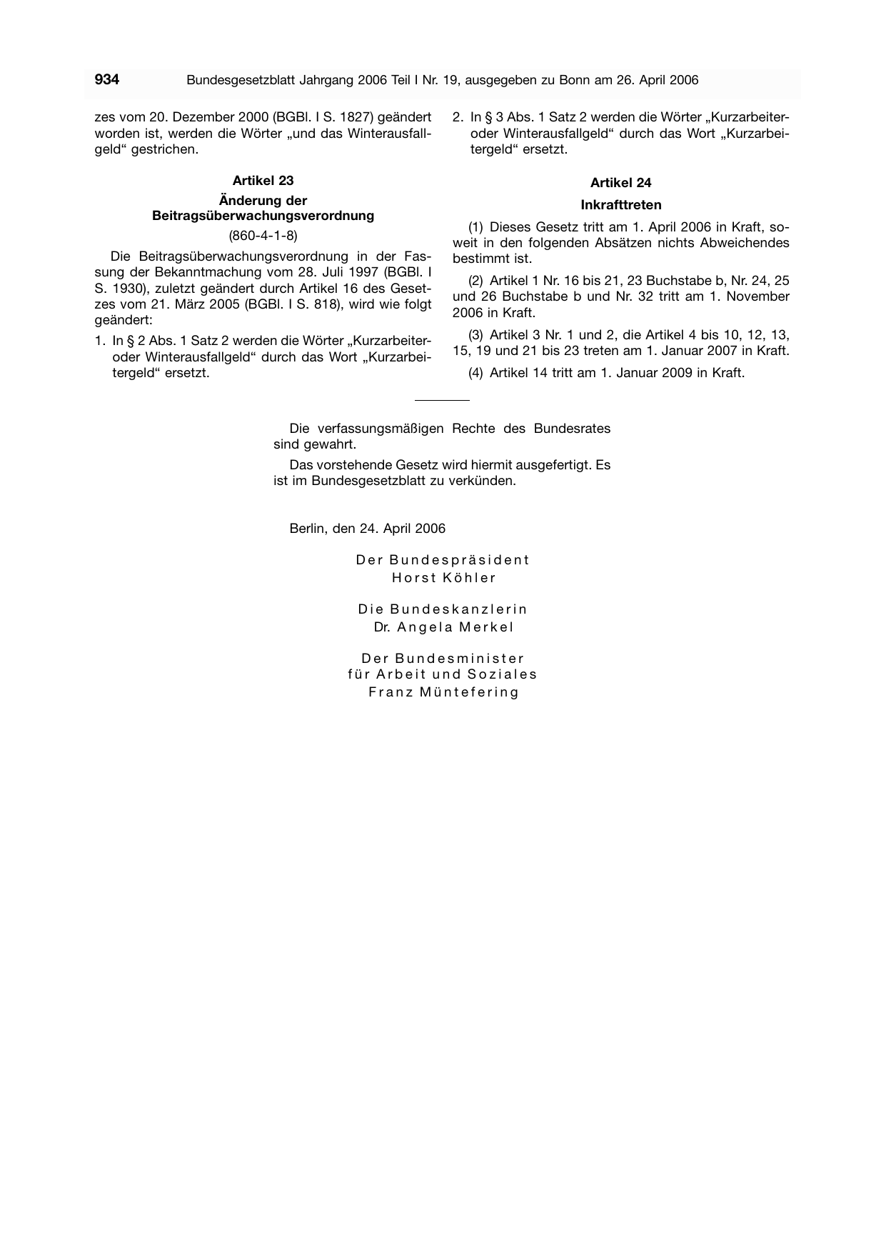 BGBl. 2006, Seite 934 — Originalseite als Abbildung