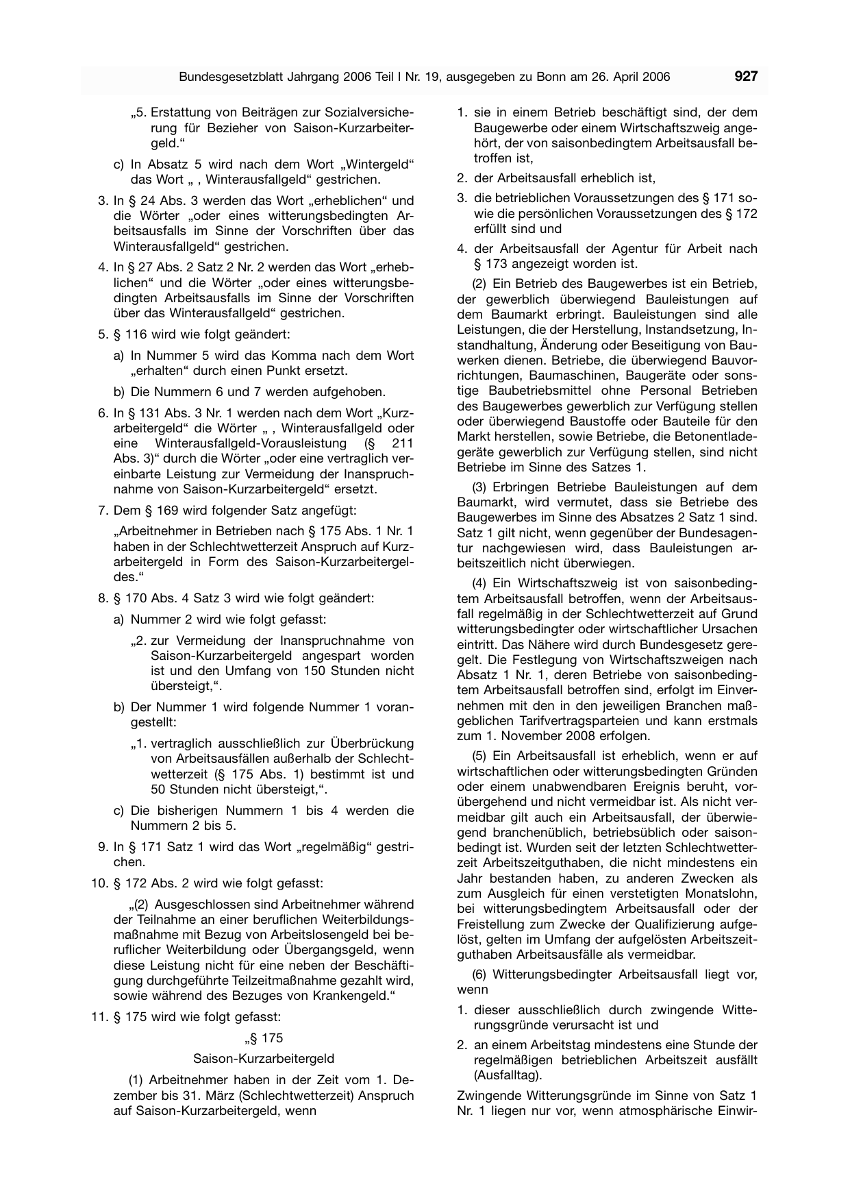 BGBl. 2006, Seite 927 — Originalseite als Abbildung