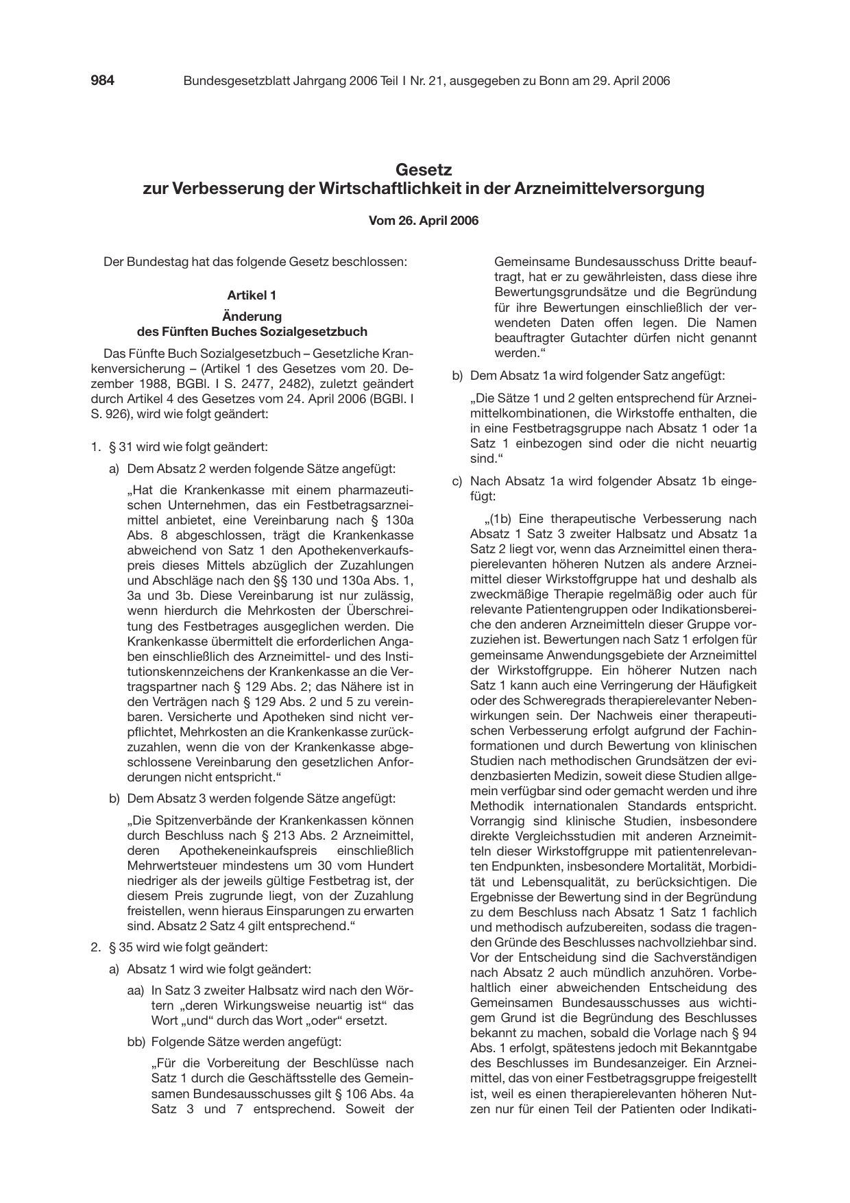BGBl. 2006, Seite 984 — Originalseite als Abbildung