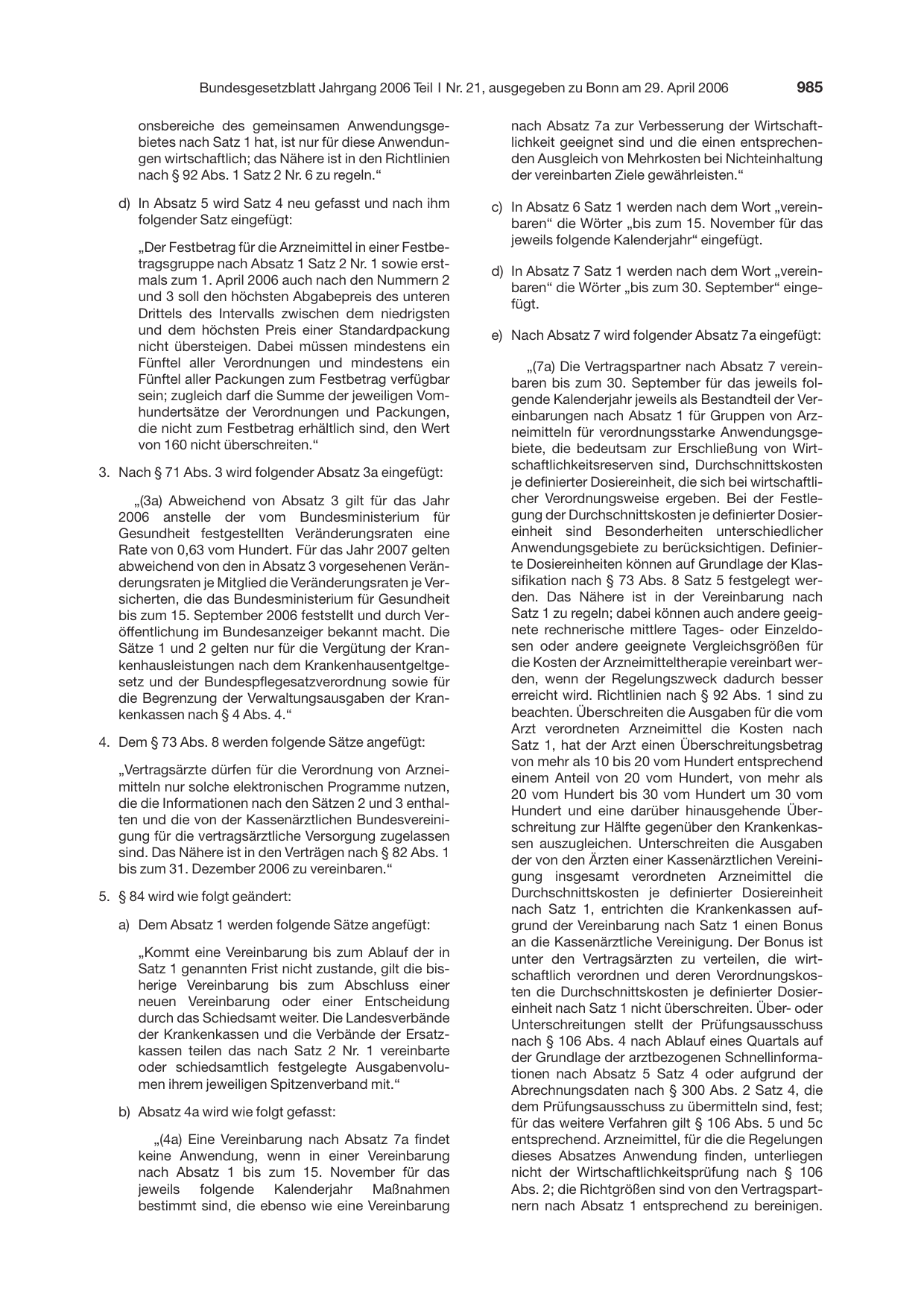BGBl. 2006, Seite 985 — Originalseite als Abbildung