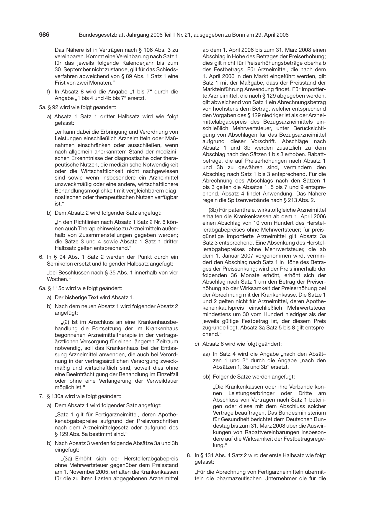 BGBl. 2006, Seite 986 — Originalseite als Abbildung