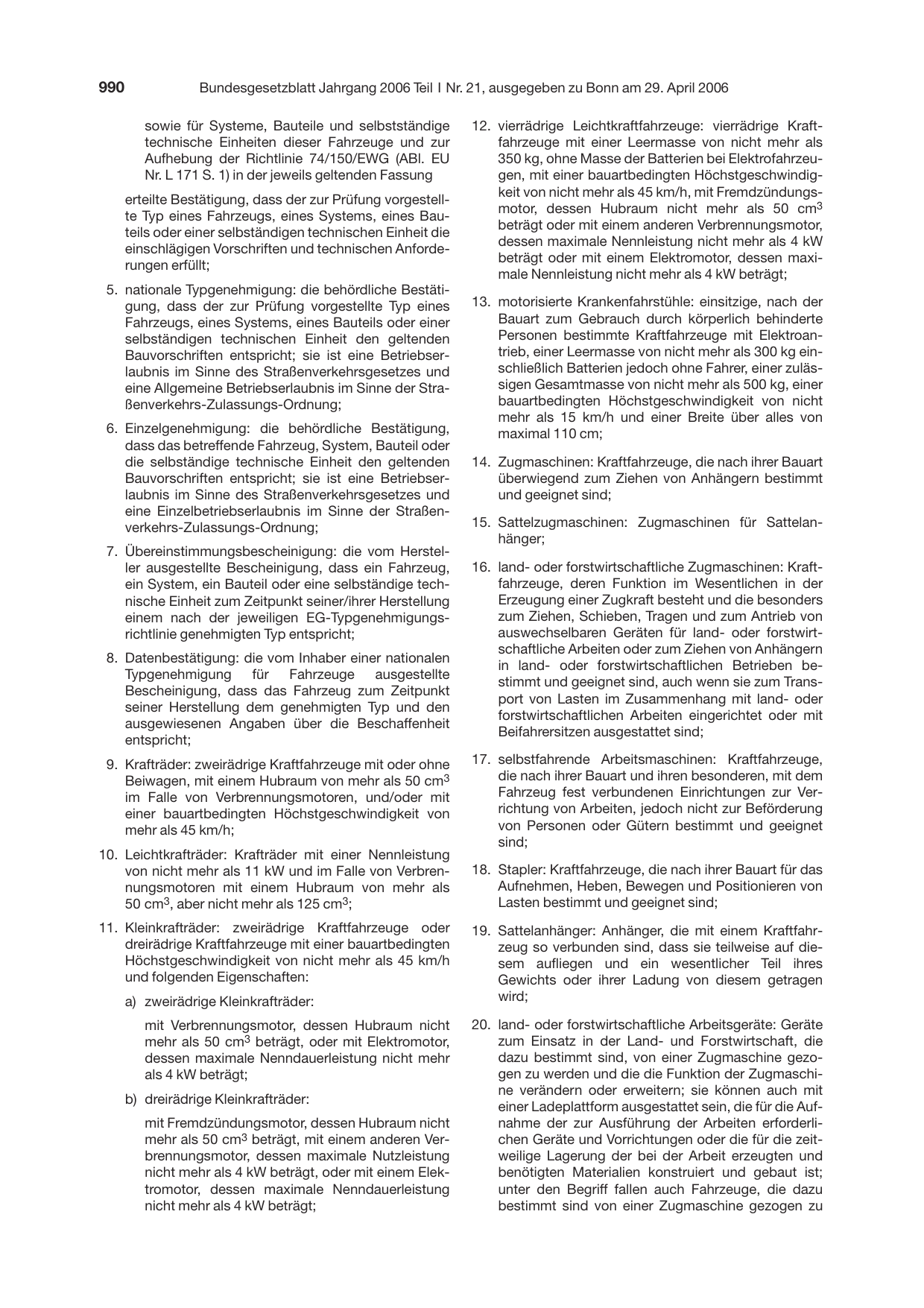BGBl. 2006, Seite 990 — Originalseite als Abbildung