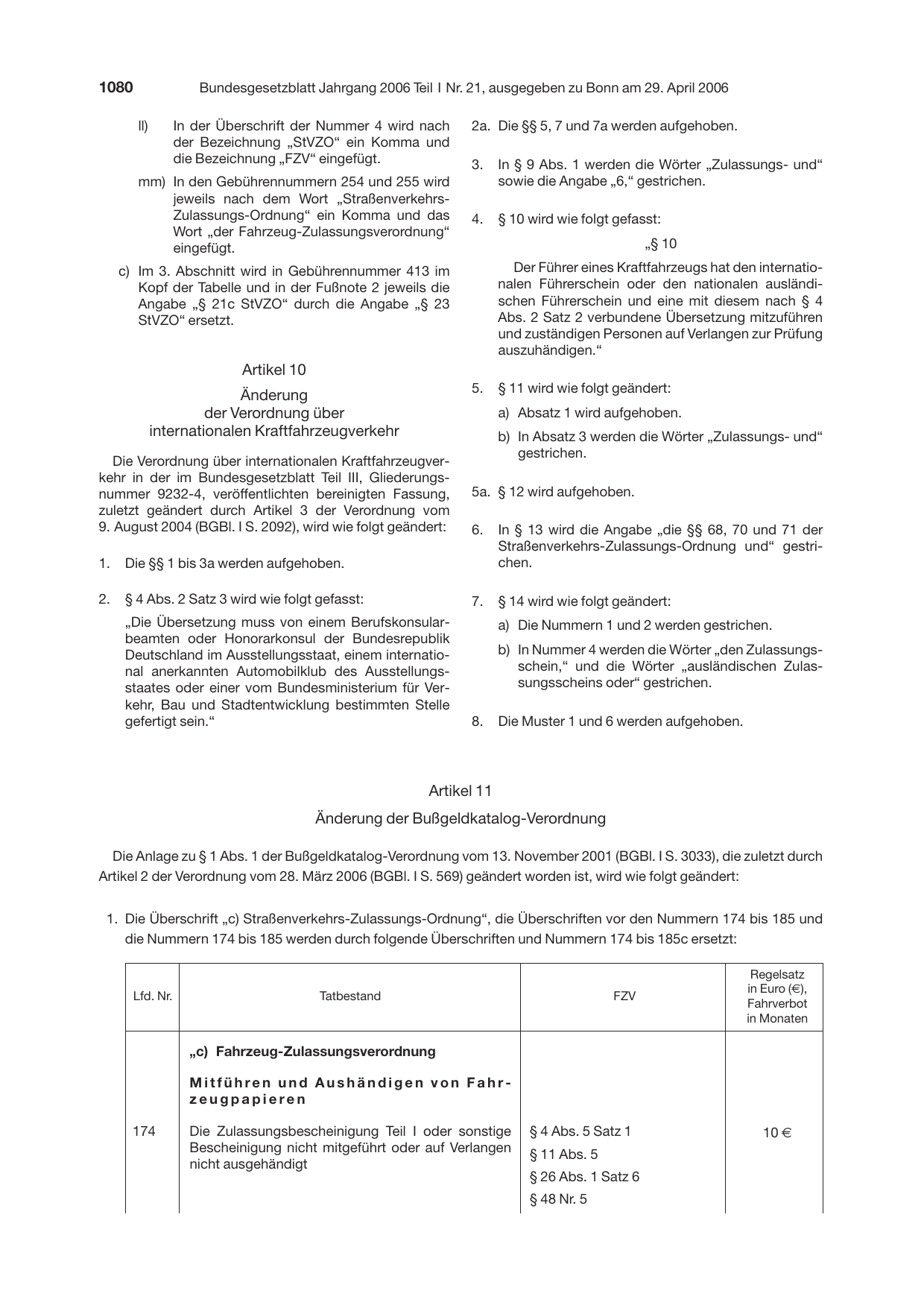 BGBl. 2006, Seite 1080 — Originalseite als Abbildung