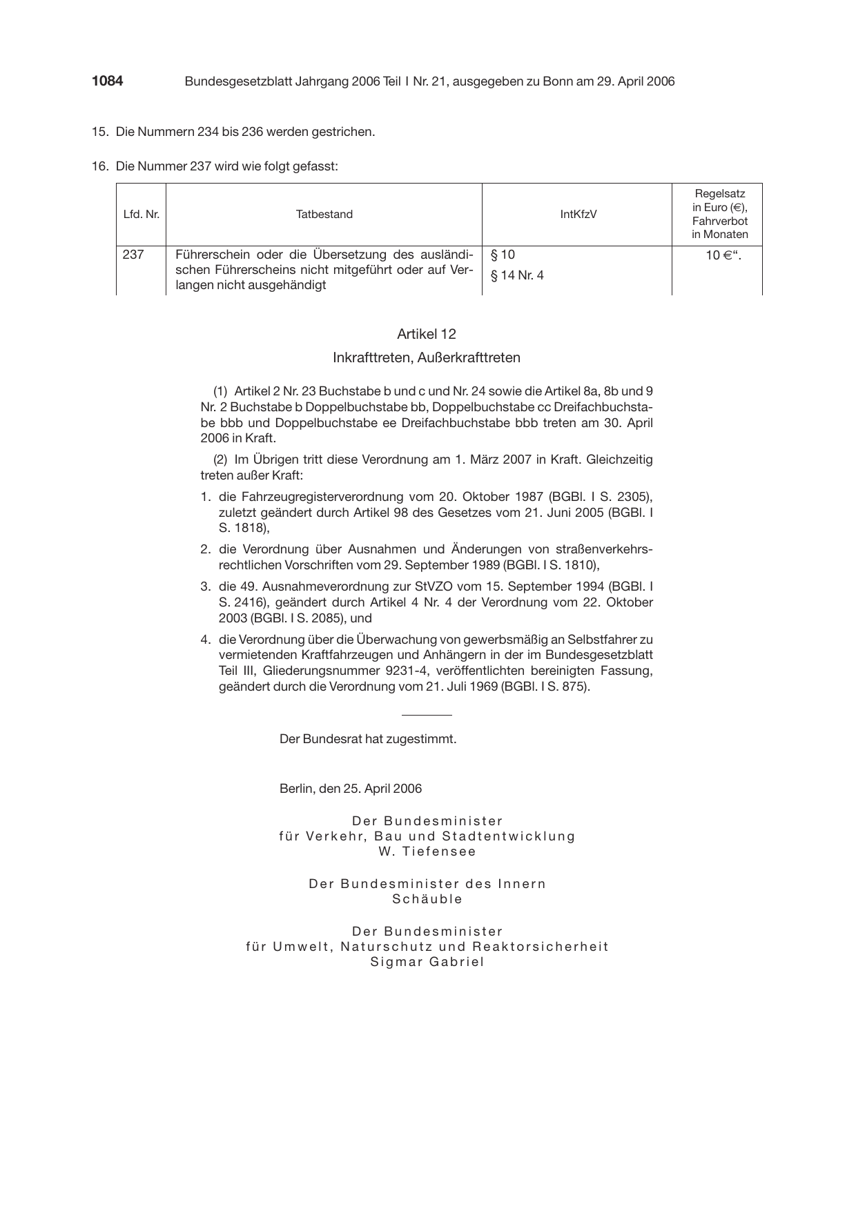 BGBl. 2006, Seite 1084 — Originalseite als Abbildung