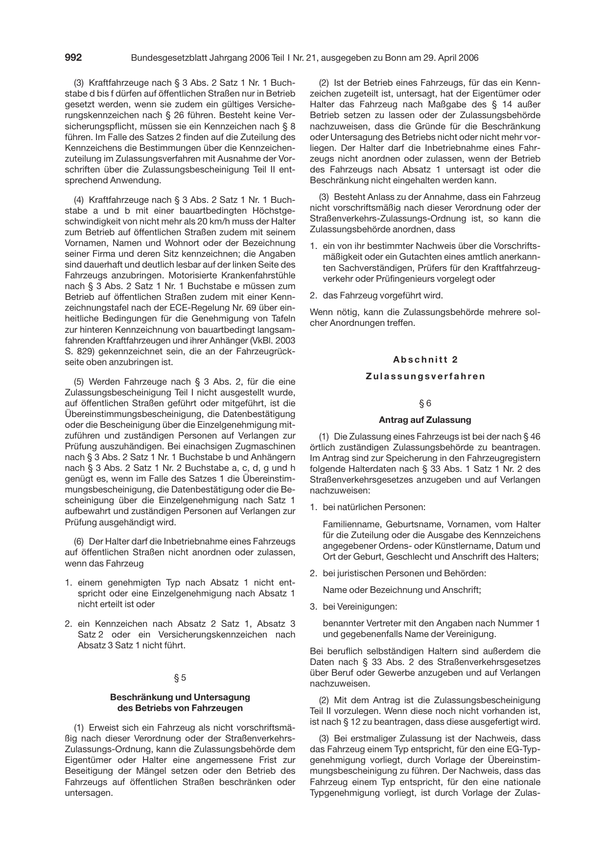 BGBl. 2006, Seite 992 — Originalseite als Abbildung