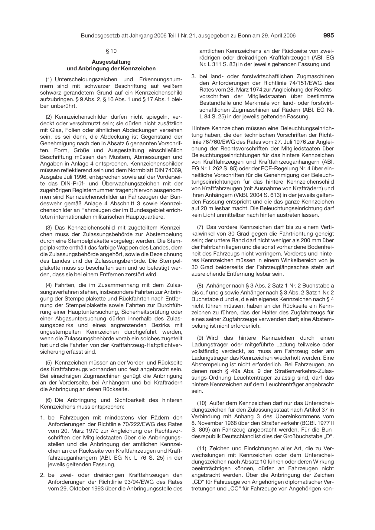 BGBl. 2006, Seite 995 — Originalseite als Abbildung