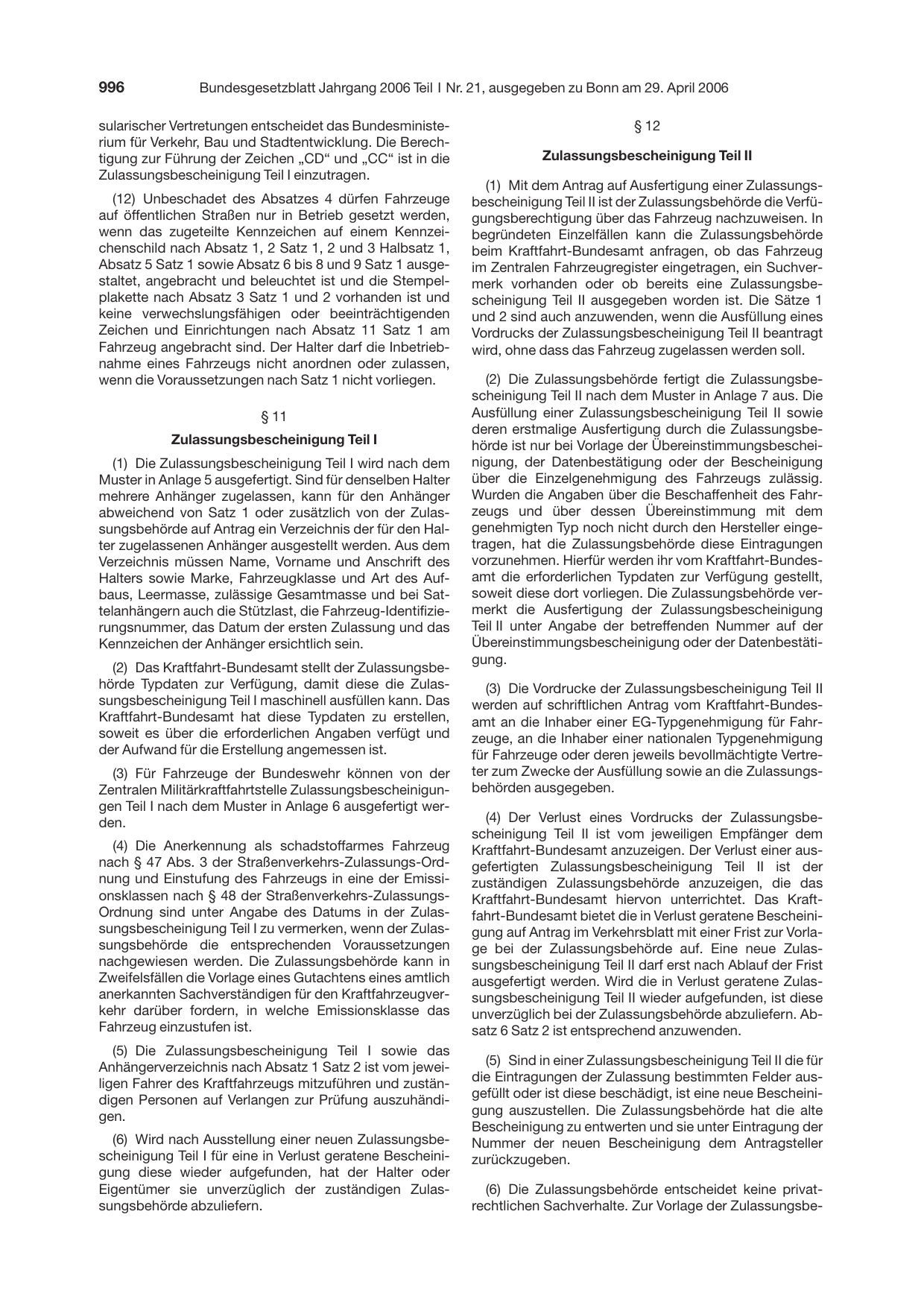 BGBl. 2006, Seite 996 — Originalseite als Abbildung