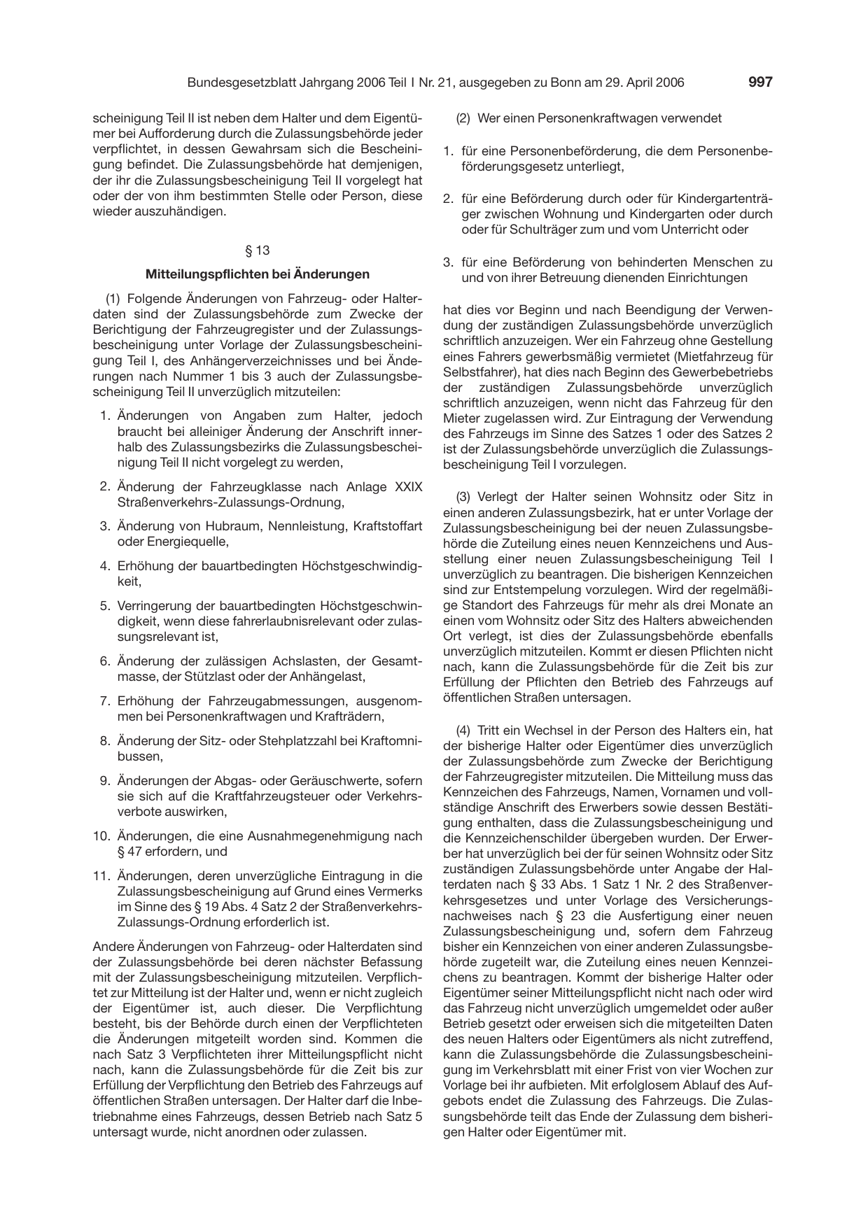BGBl. 2006, Seite 997 — Originalseite als Abbildung