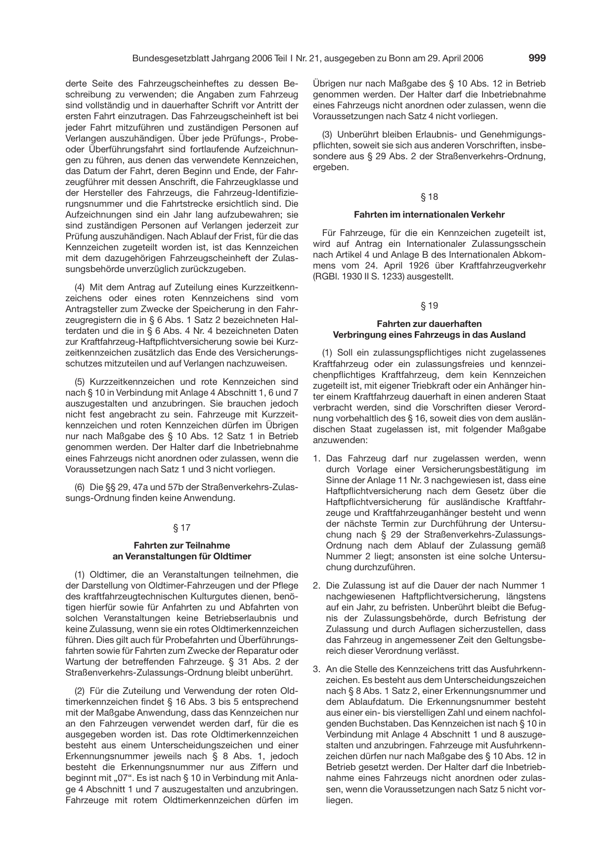 BGBl. 2006, Seite 999 — Originalseite als Abbildung