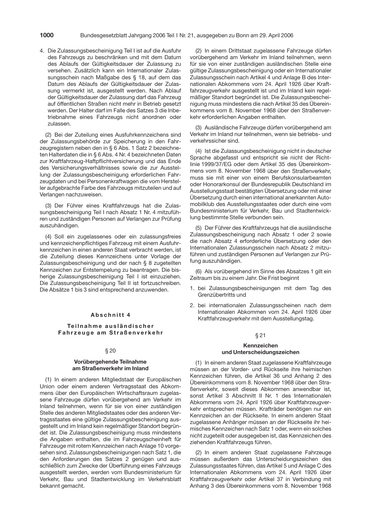 BGBl. 2006, Seite 1000 — Originalseite als Abbildung
