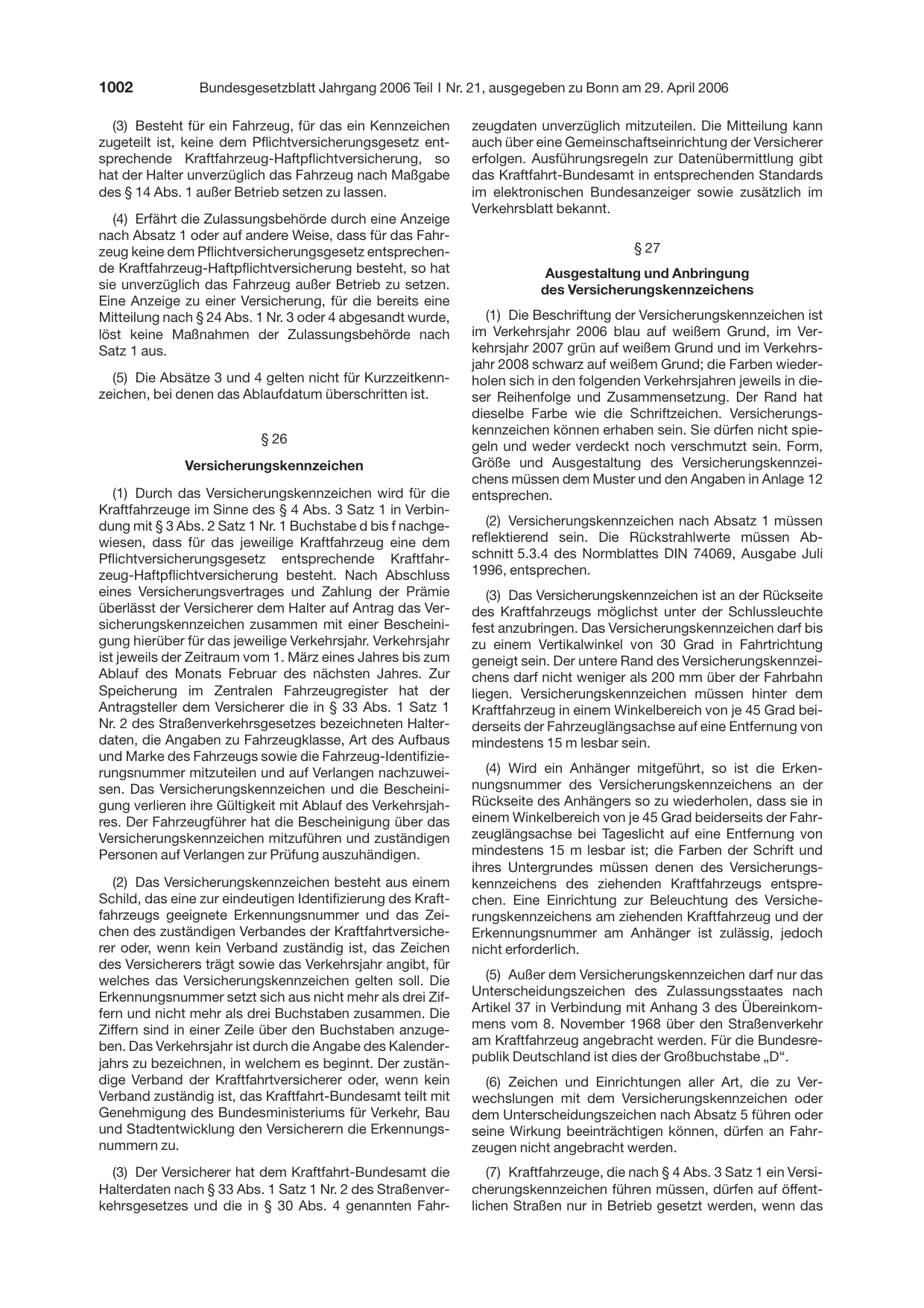 BGBl. 2006, Seite 1002 — Originalseite als Abbildung