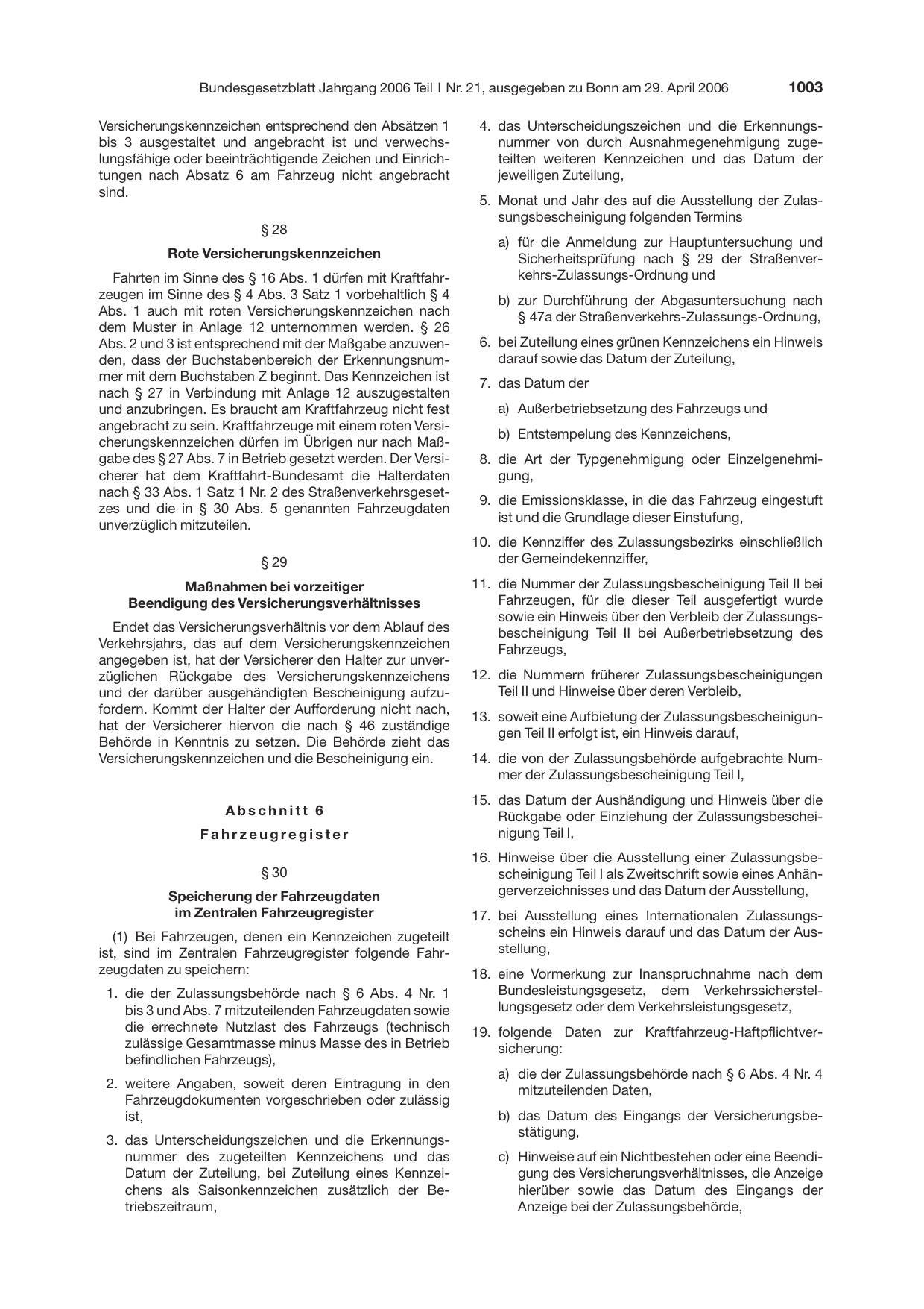 BGBl. 2006, Seite 1003 — Originalseite als Abbildung