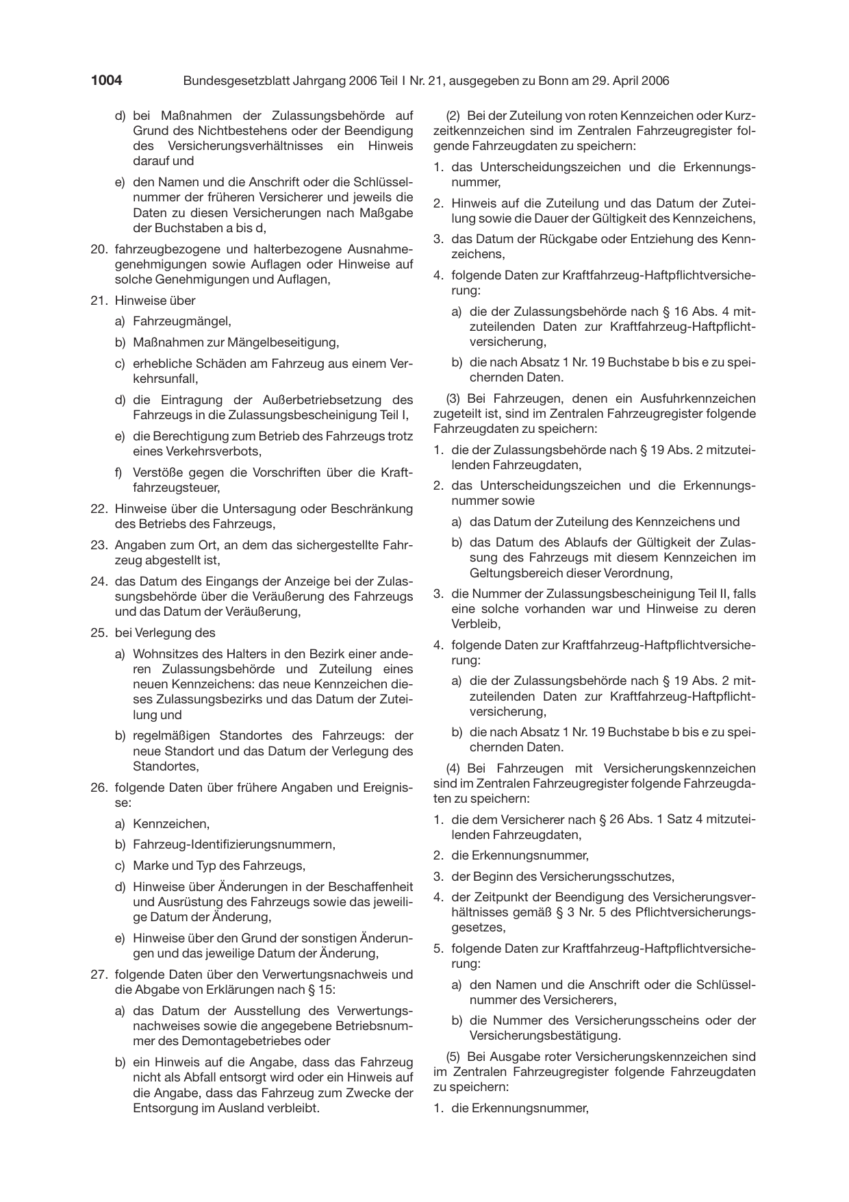 BGBl. 2006, Seite 1004 — Originalseite als Abbildung