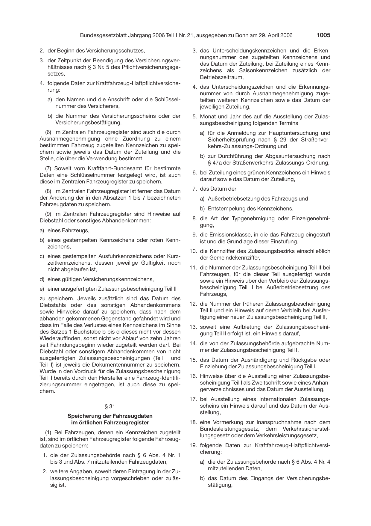 BGBl. 2006, Seite 1005 — Originalseite als Abbildung