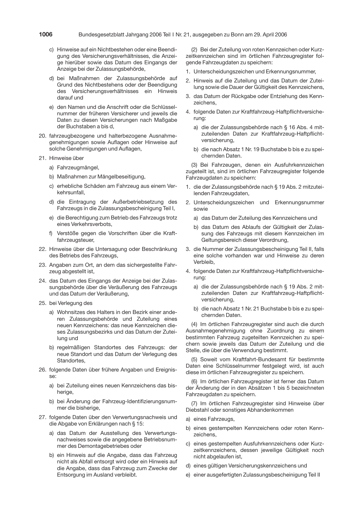 BGBl. 2006, Seite 1006 — Originalseite als Abbildung