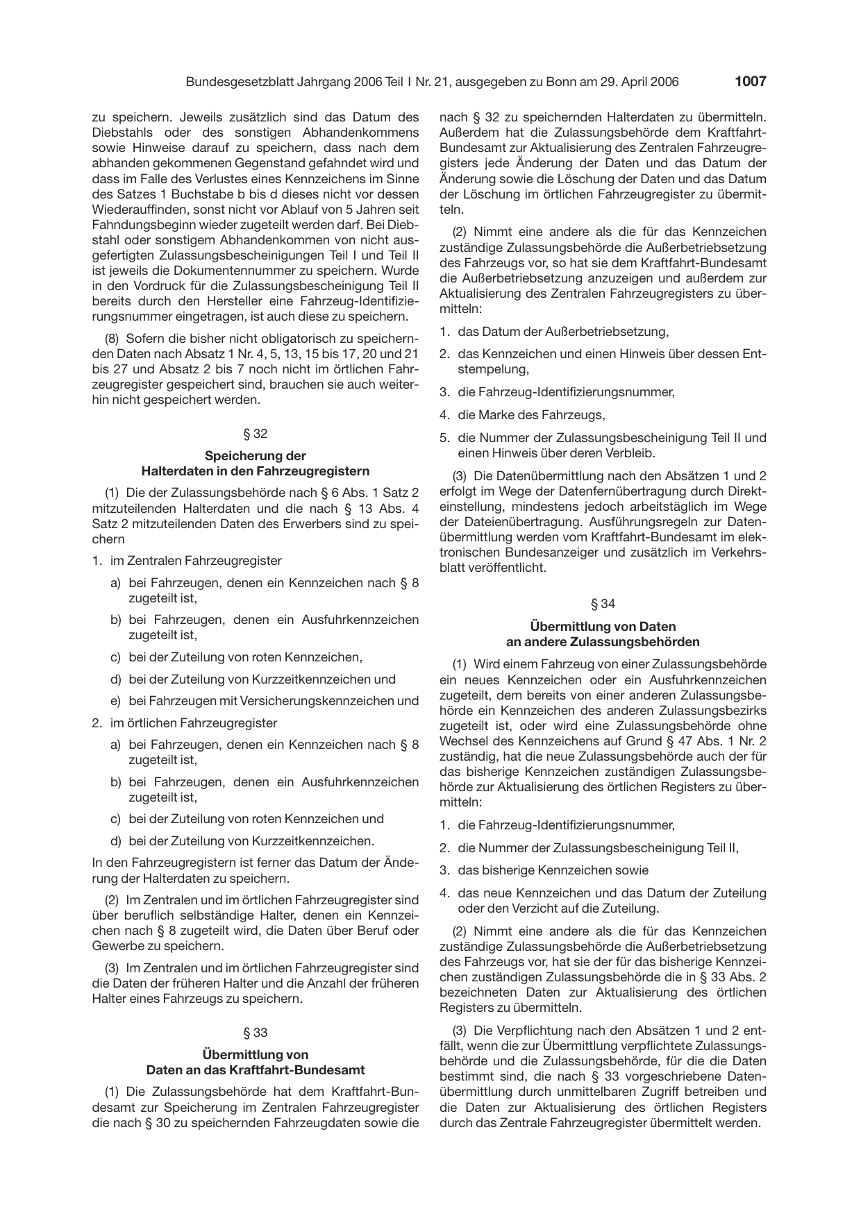 BGBl. 2006, Seite 1007 — Originalseite als Abbildung