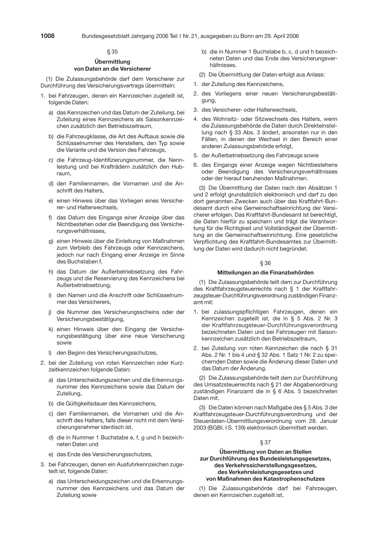 BGBl. 2006, Seite 1008 — Originalseite als Abbildung
