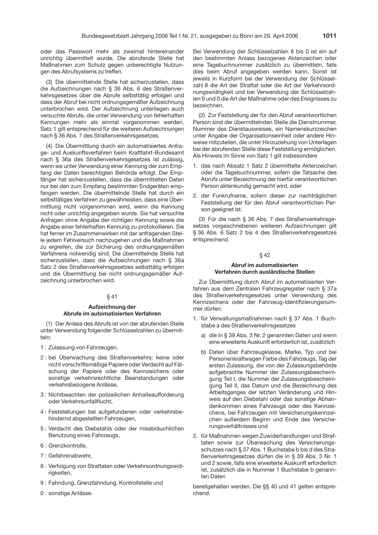 BGBl. 2006, Seite 1011 — Originalseite als Abbildung