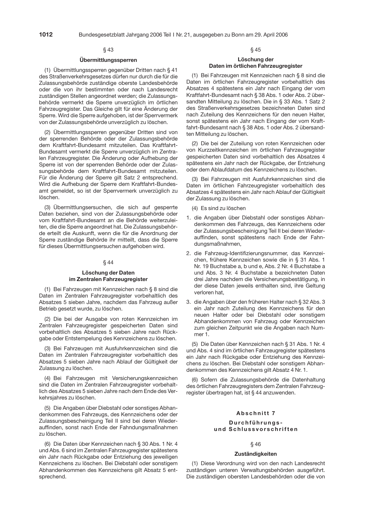 BGBl. 2006, Seite 1012 — Originalseite als Abbildung