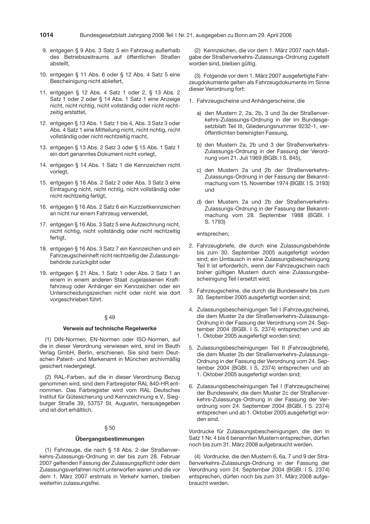 BGBl. 2006, Seite 1014 — Originalseite als Abbildung