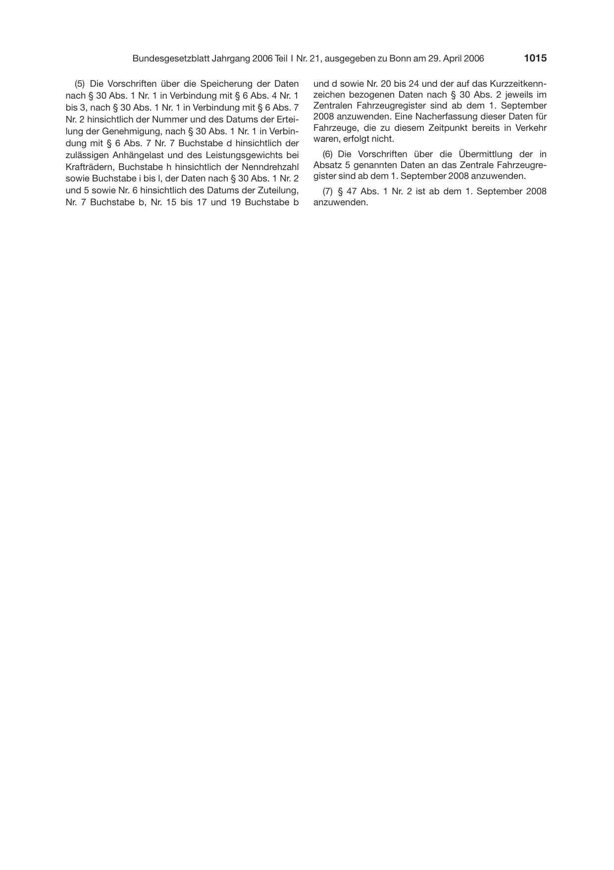 BGBl. 2006, Seite 1015 — Originalseite als Abbildung