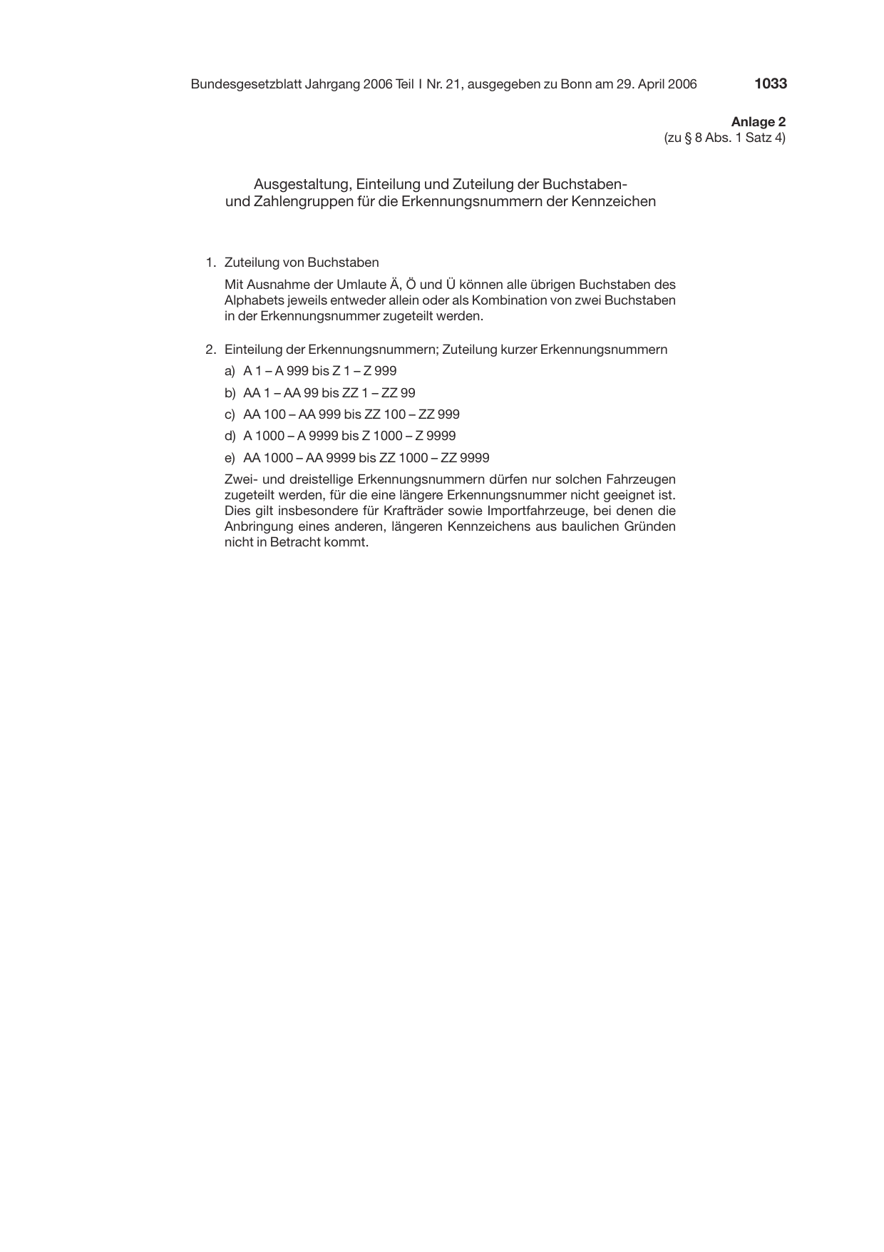 BGBl. 2006, Seite 1033 — Originalseite als Abbildung