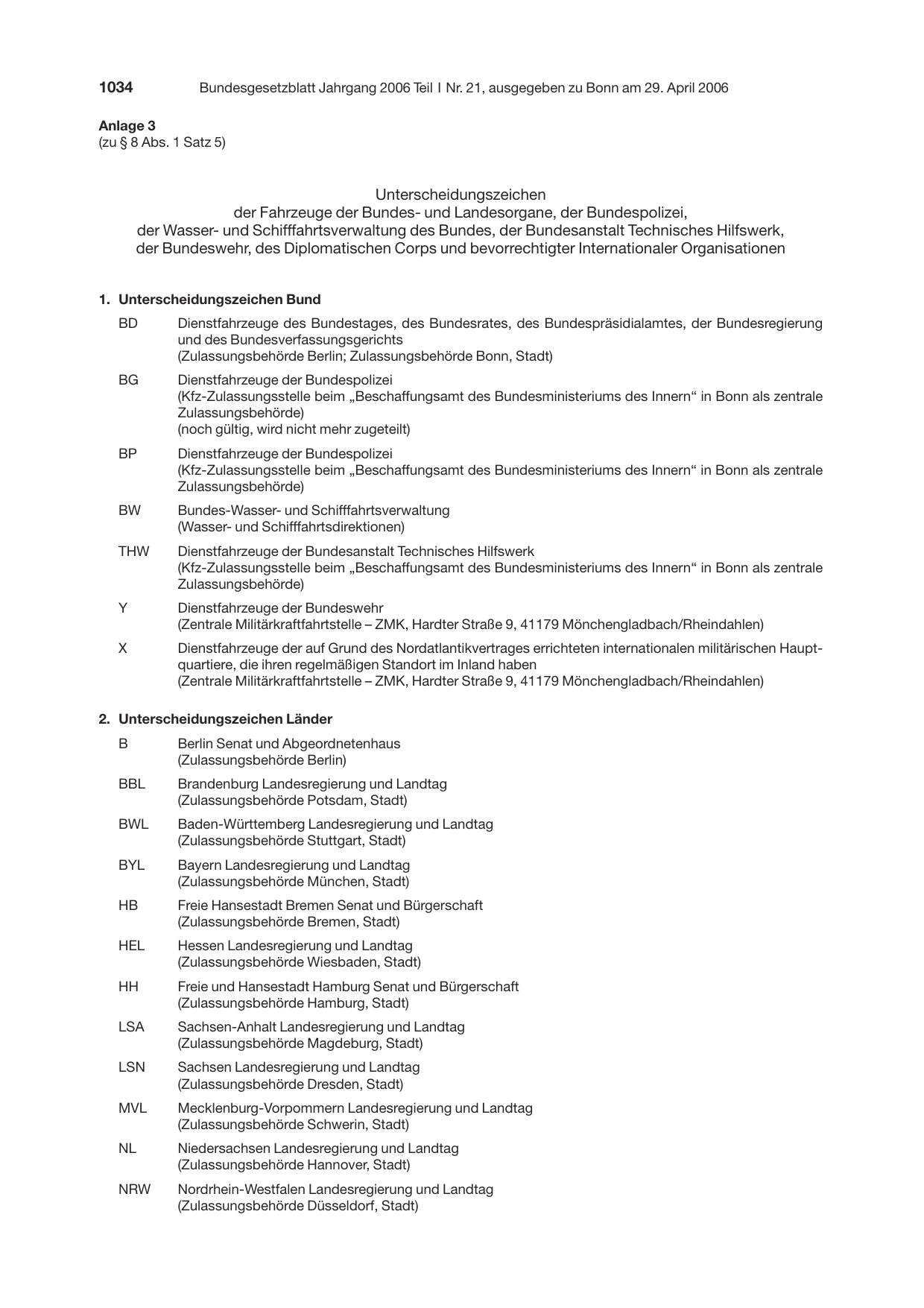 BGBl. 2006, Seite 1034 — Originalseite als Abbildung