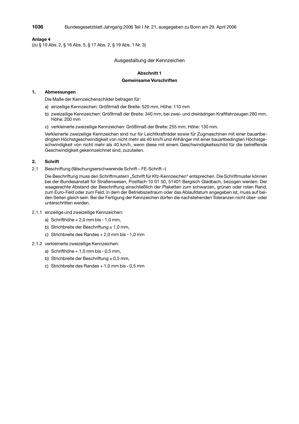 BGBl. 2006, Seite 1036 — Originalseite als Abbildung