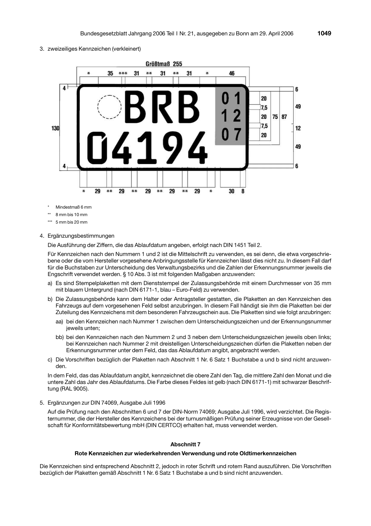 BGBl. 2006, Seite 1049 — Originalseite als Abbildung