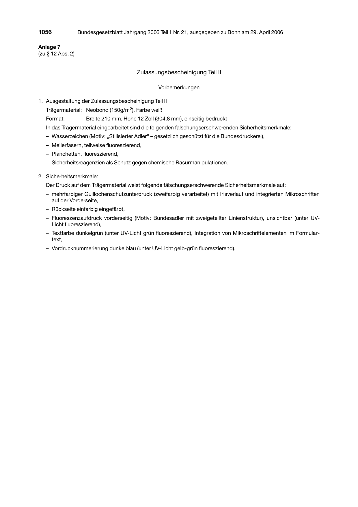 BGBl. 2006, Seite 1056 — Originalseite als Abbildung