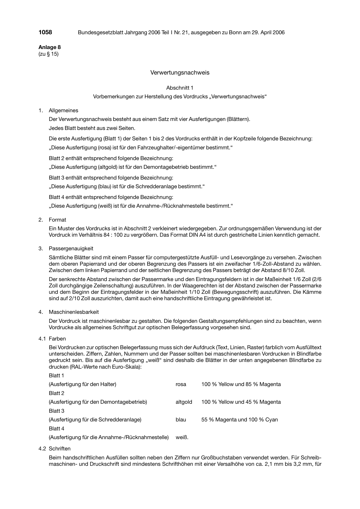 BGBl. 2006, Seite 1058 — Originalseite als Abbildung