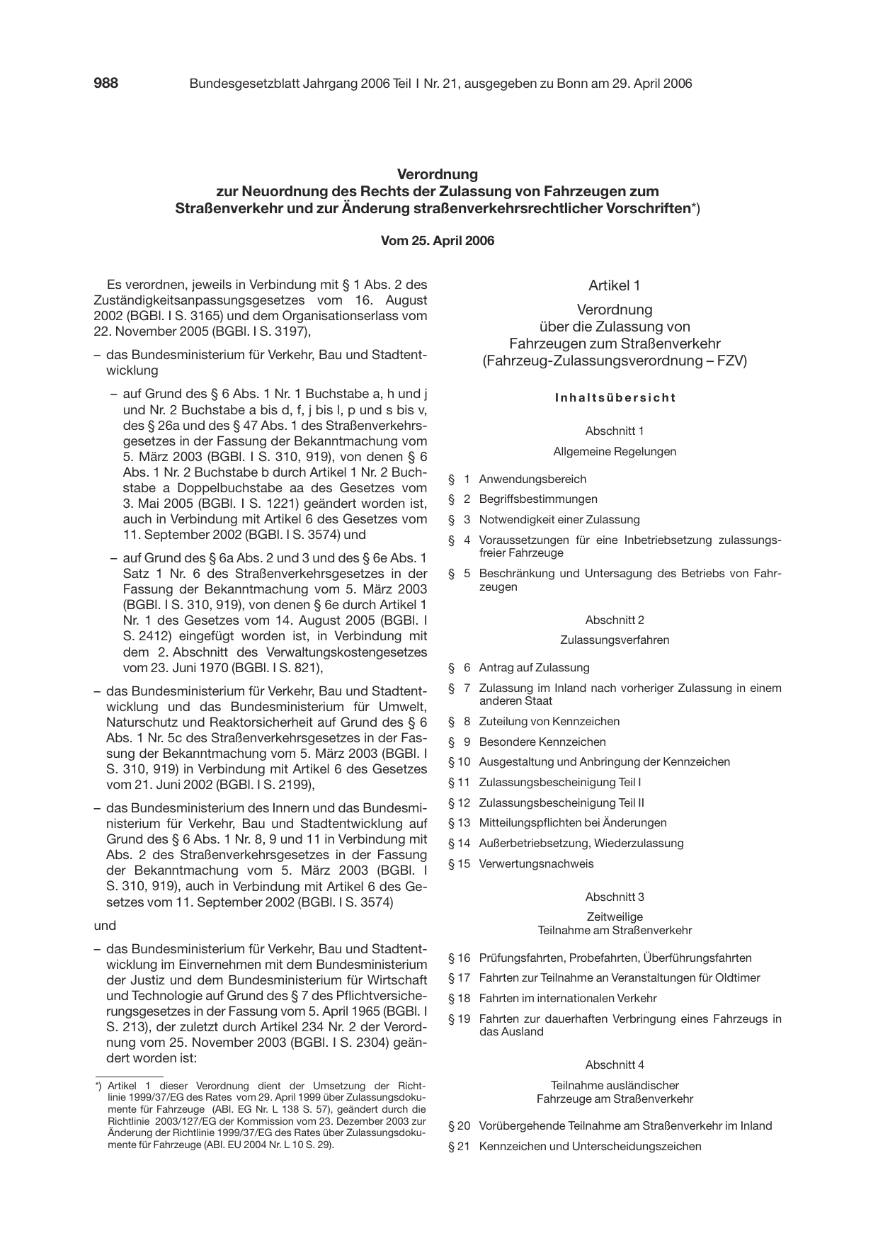 BGBl. 2006, Seite 988 — Originalseite als Abbildung