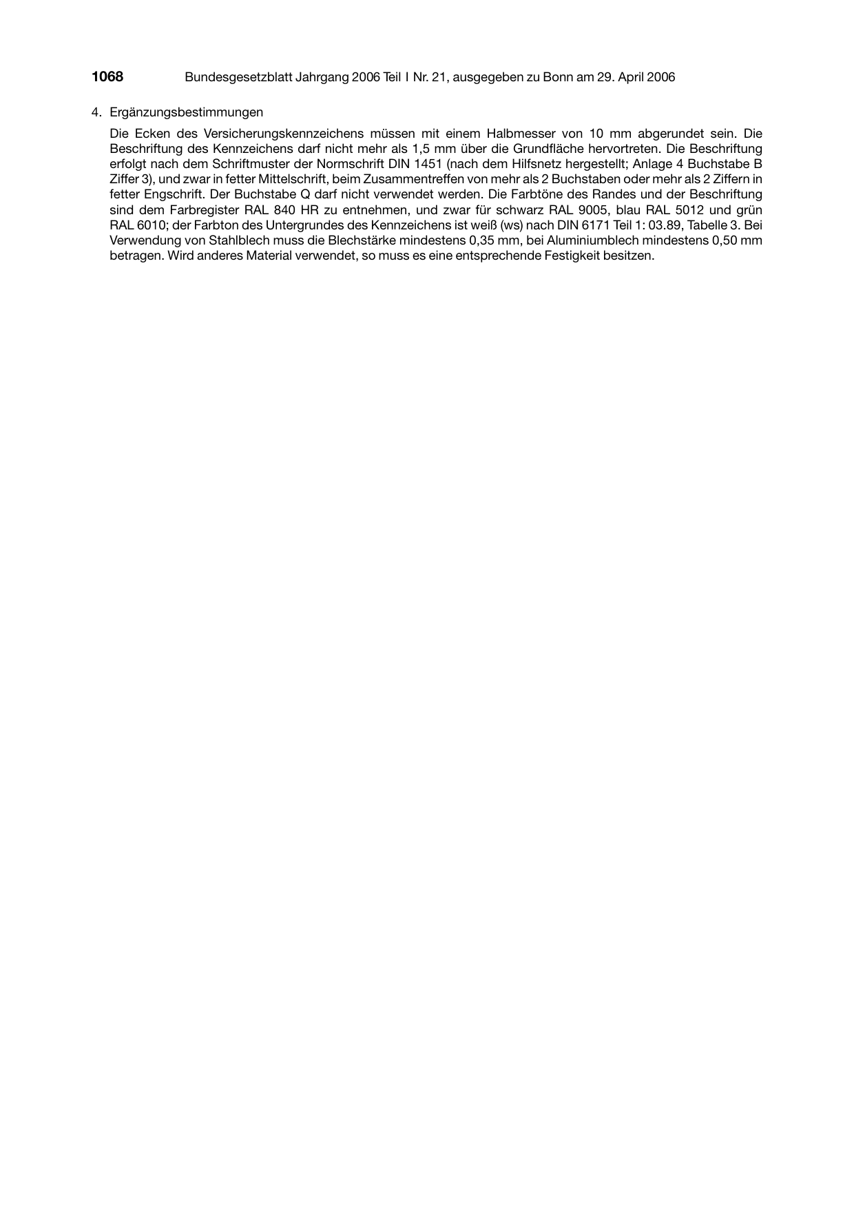 BGBl. 2006, Seite 1068 — Originalseite als Abbildung