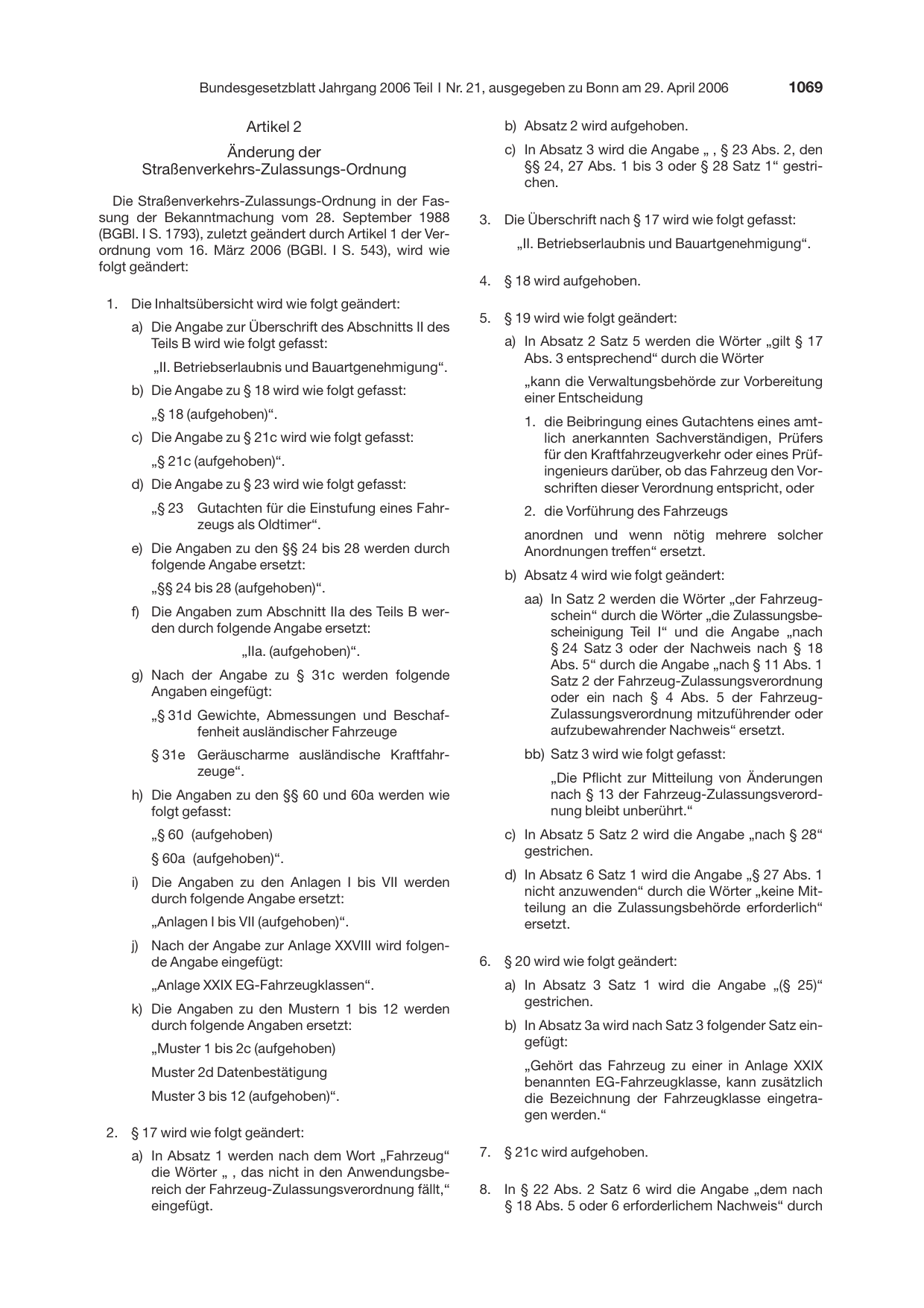 BGBl. 2006, Seite 1069 — Originalseite als Abbildung