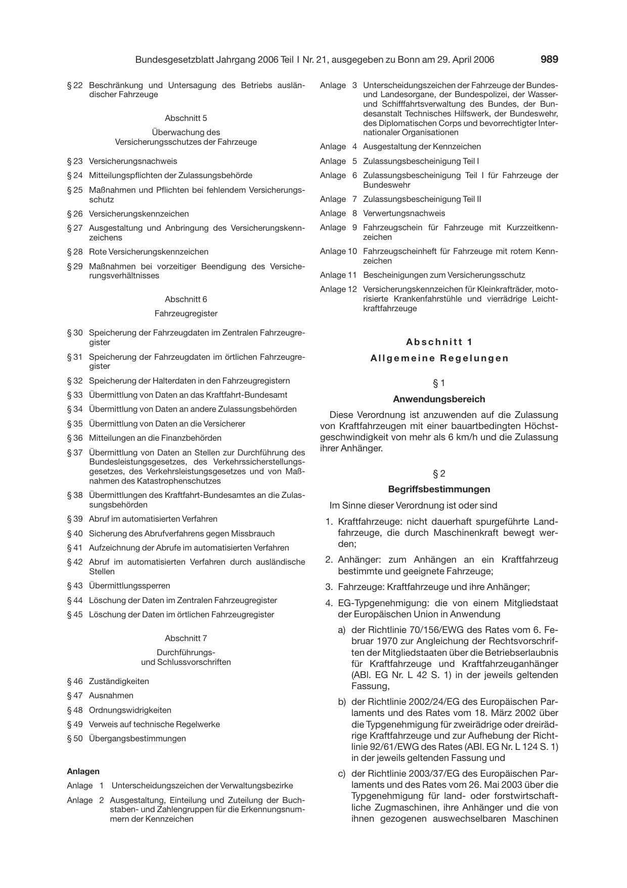 BGBl. 2006, Seite 989 — Originalseite als Abbildung