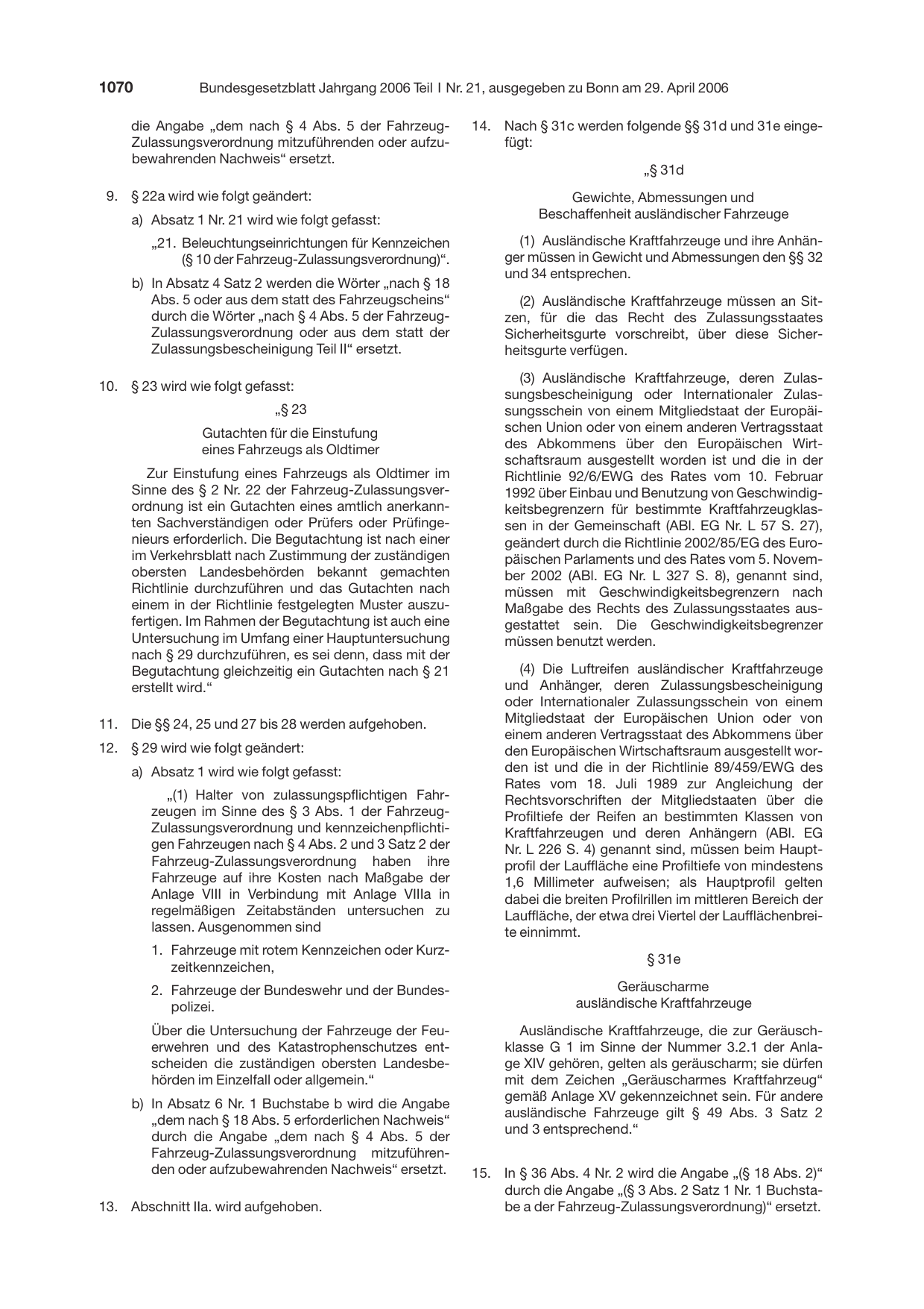 BGBl. 2006, Seite 1070 — Originalseite als Abbildung