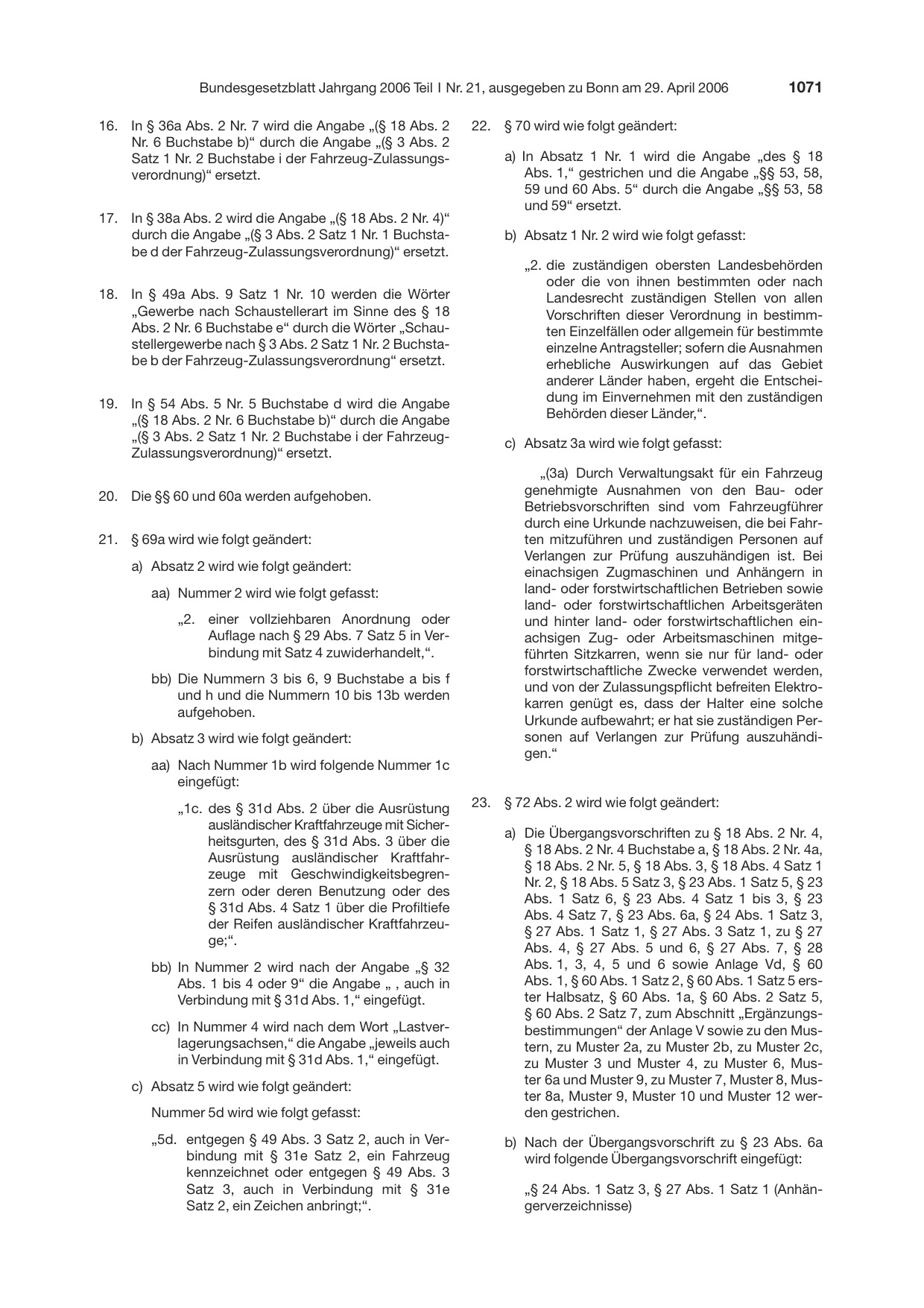 BGBl. 2006, Seite 1071 — Originalseite als Abbildung